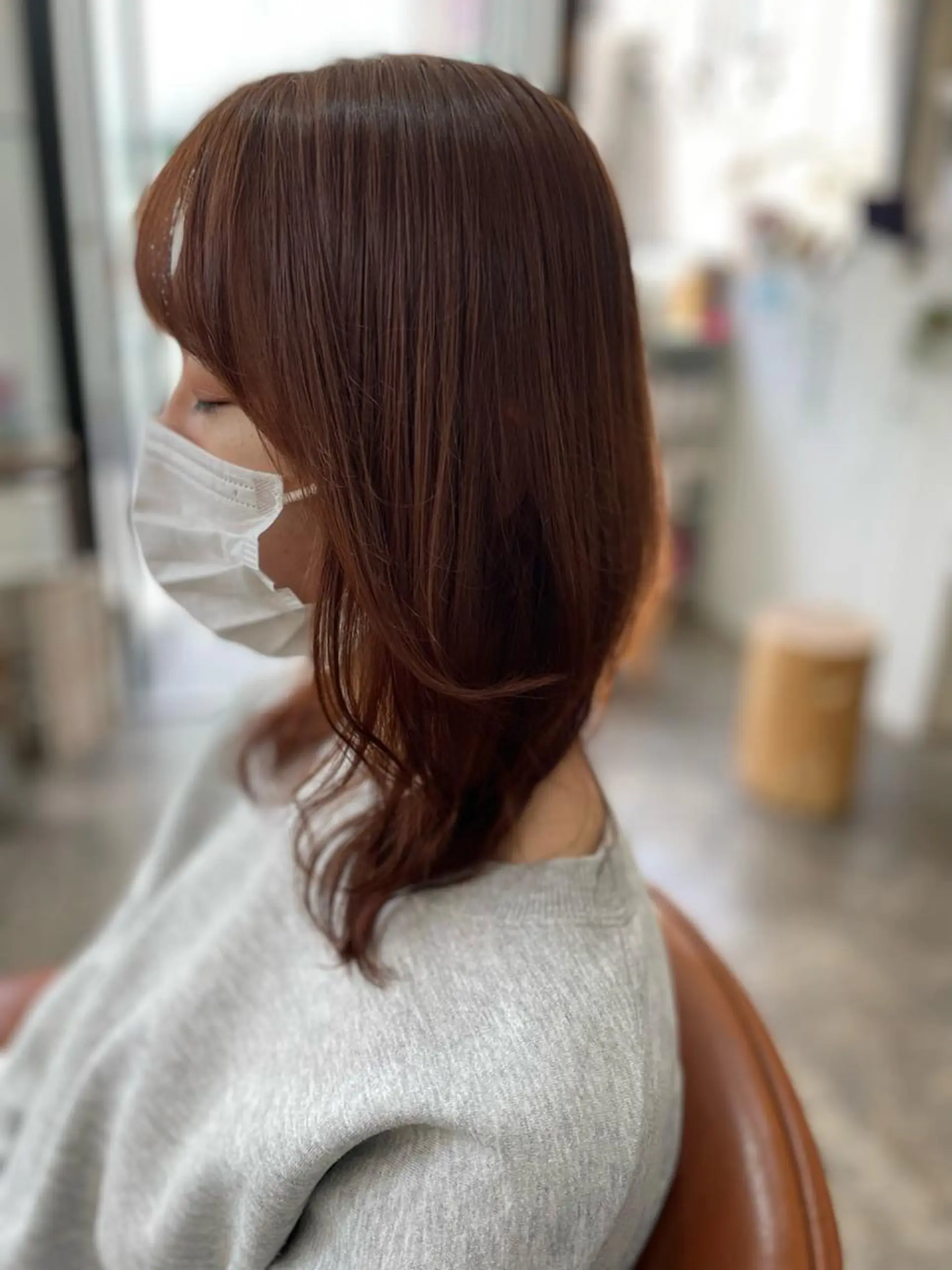 ミディアム カラー ベージュカラー オレンジ オレンジベージュ クセ毛特化サロン うめのヘアスタイル
