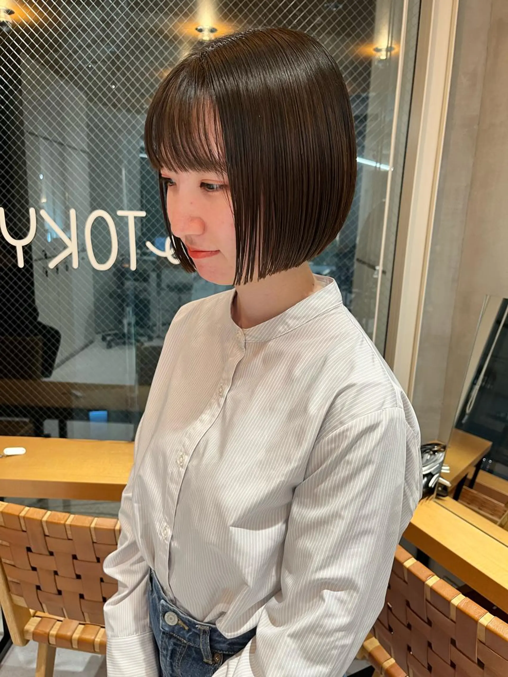 ミディアム カット ヘアカラー トリートメント ボブ&透明感カラー ♡TOMOEのヘアスタイル