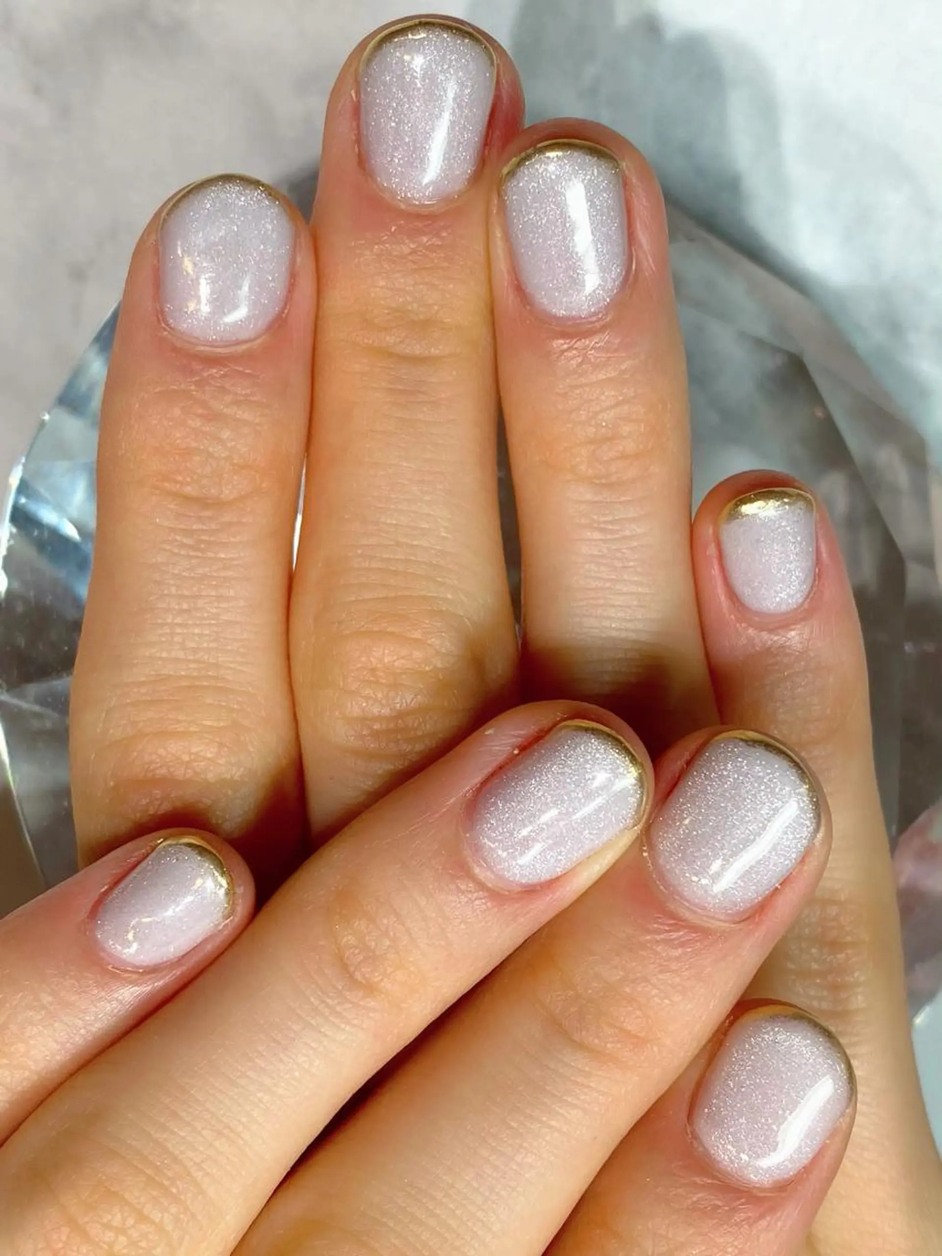ネイル クリアネイル ゴールド マグネットネイル ミラーネイル ピンク YUN 💅のネイルデザイン