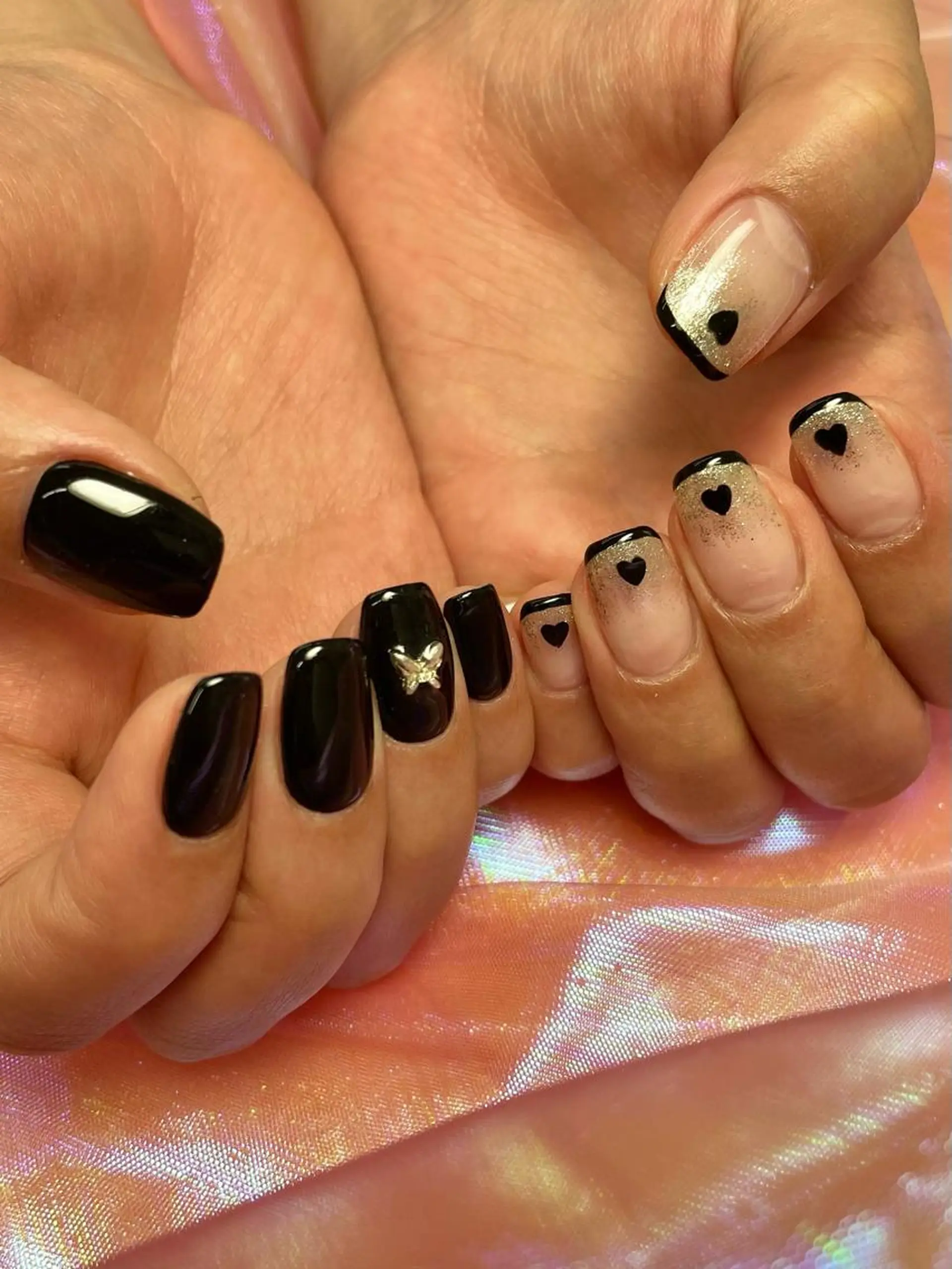 ネイル フレンチネイル ハート ホログラムネイル ラメ(グリッター) ラメグラデーション Nail salon Euphoria所属・Nail salon Euphoriaのネイルデザイン