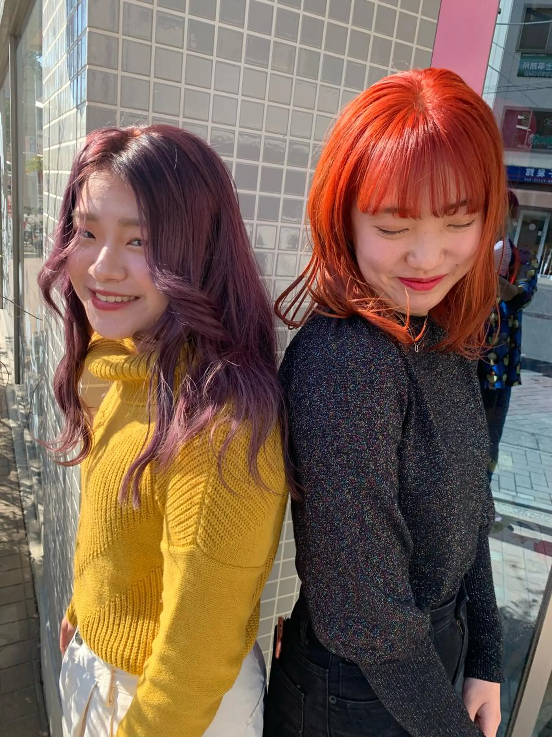 ミディアム カラー ブリーチ オレンジ ピンクカラー バイオレットカラー nishimura makotoのヘアスタイル