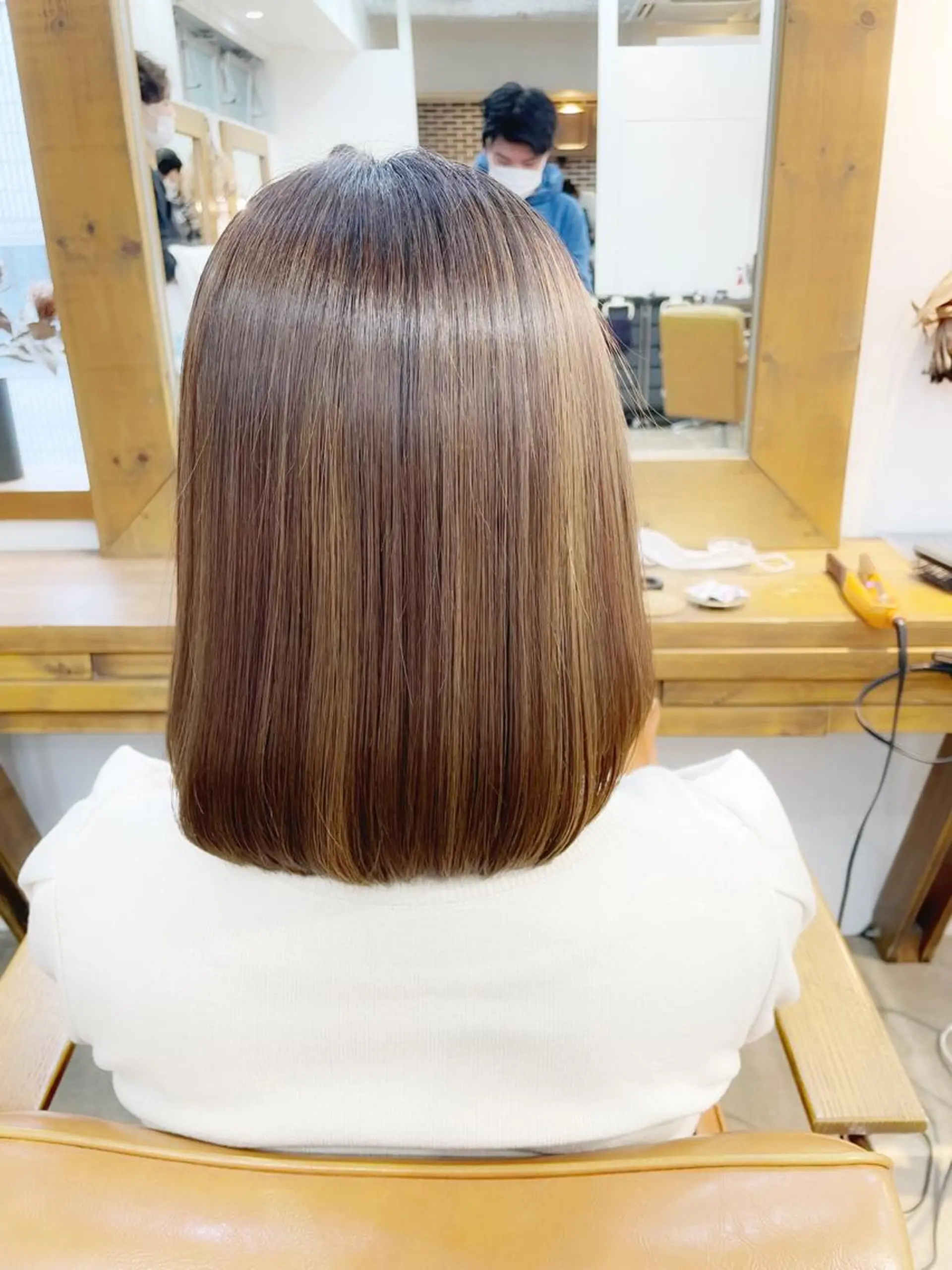 ミディアム カラー ショートボブ ブリーチ ブリーチなしカラー ボブ くせ毛 カット ヘアカラー トリートメント newline銀座所属・銀座ショート/ 大人ショート/金子涼のヘアスタイル