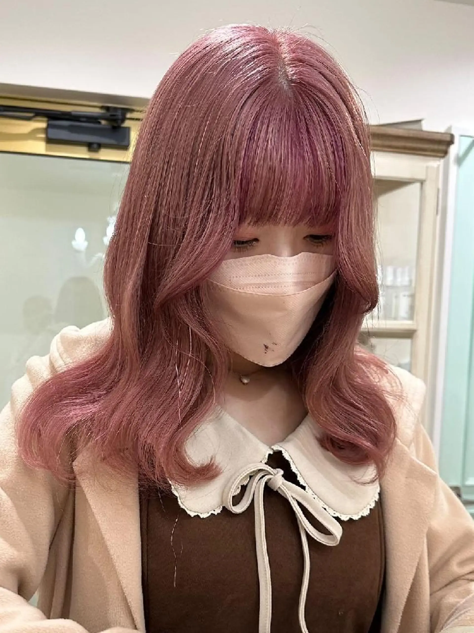 セミロング カラー ベージュカラー ピンクカラー ピンクベージュ ORIKA 美容室のヘアスタイル