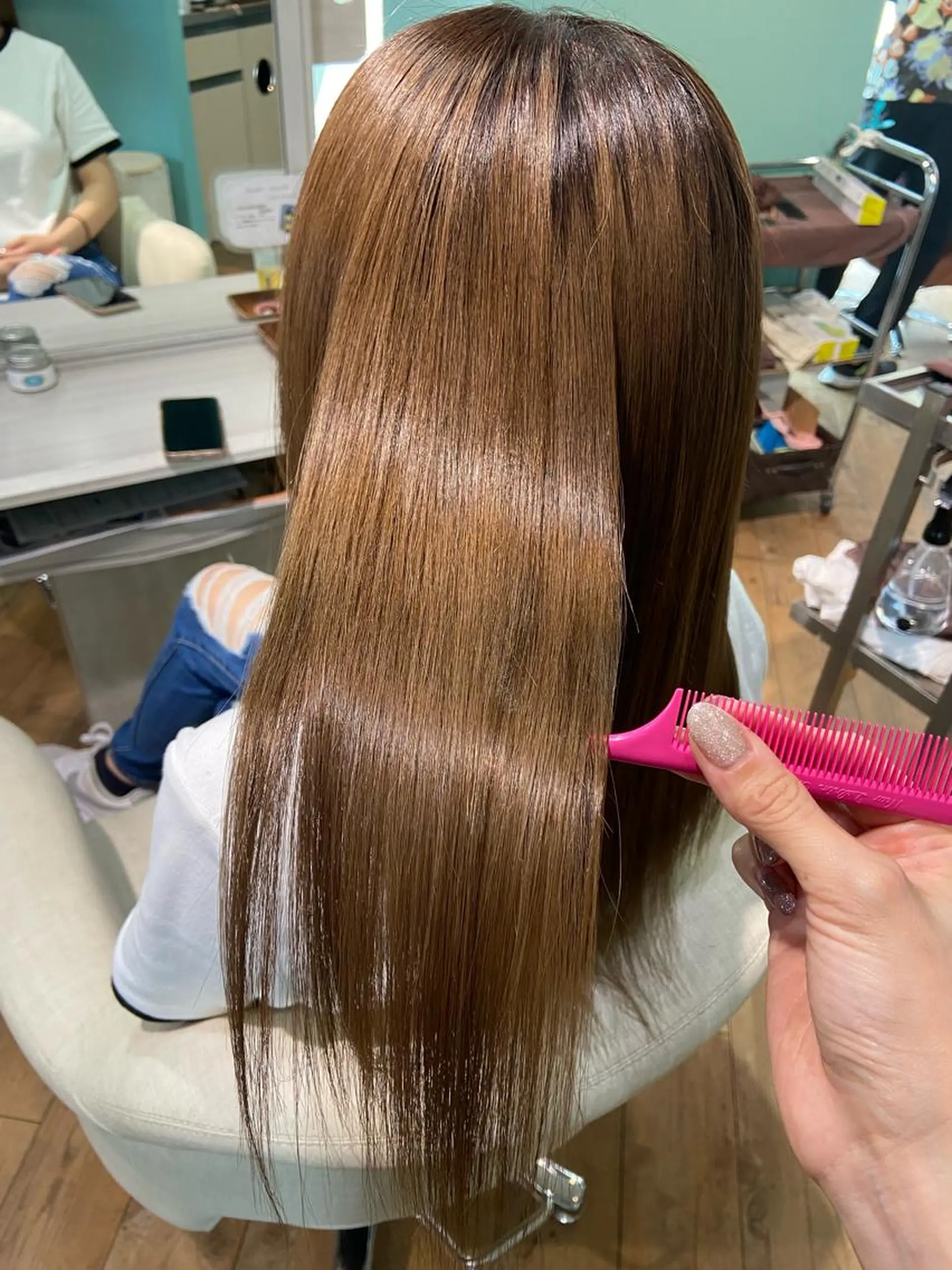 ミディアム 髪質改善 トリートメント カット 縮毛矯正 トリートメント 🧸プルエクステ❤︎ ネイルKAO🧸のヘアスタイル