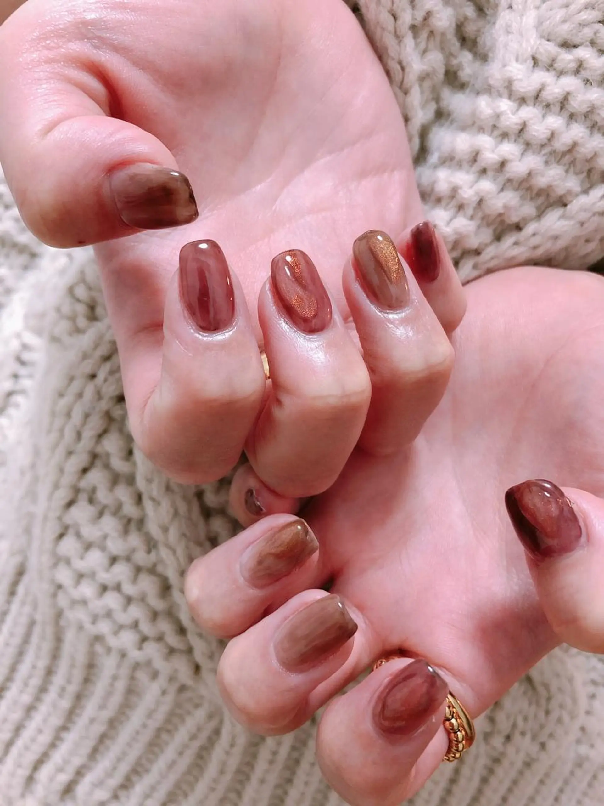 ネイル ブラウン Mogu nail 二子玉川のネイルデザイン