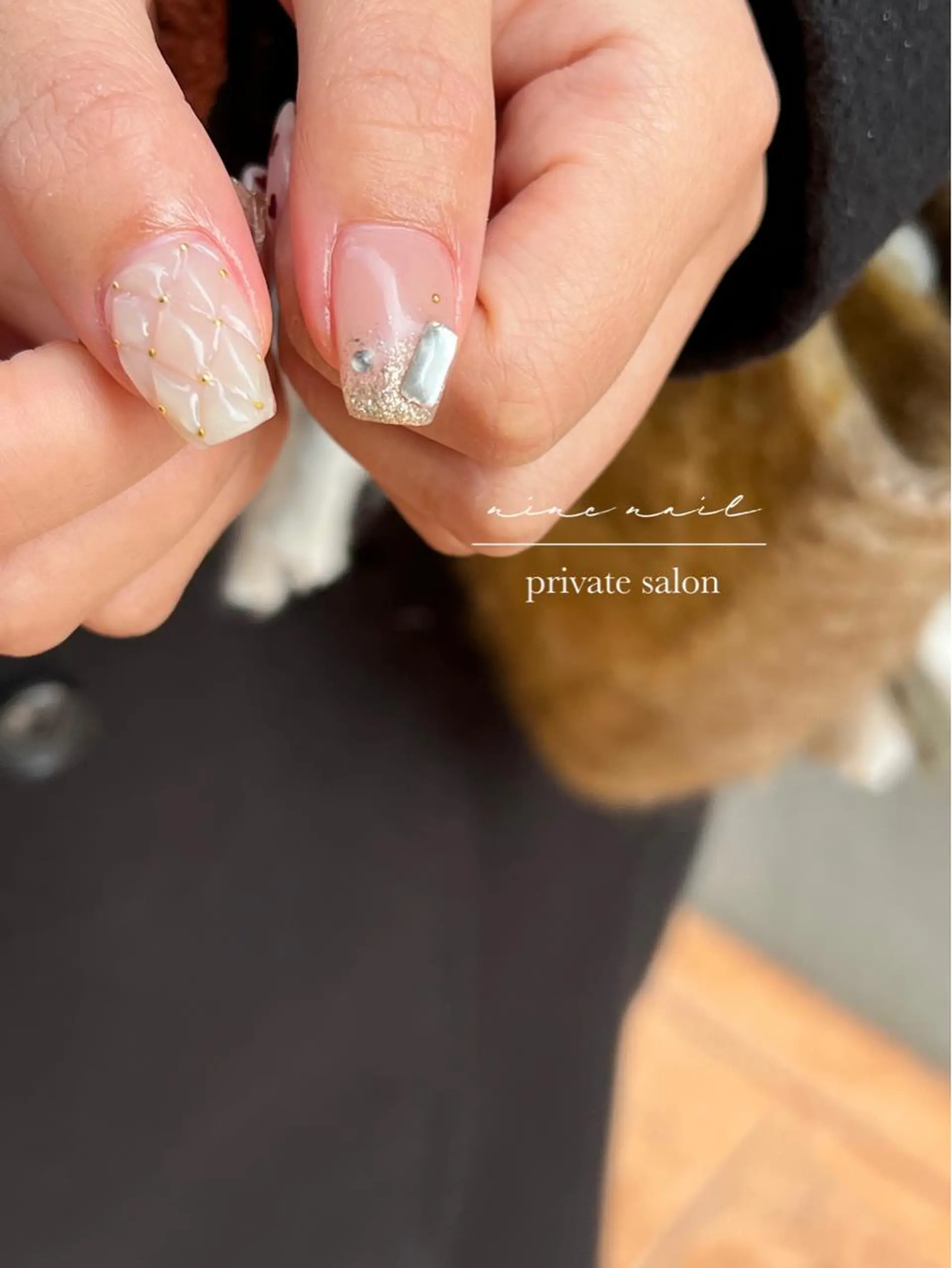 ネイル フレンチネイル ガーリー 韓国ネイル ワンホンネイル nine nailのネイルデザイン