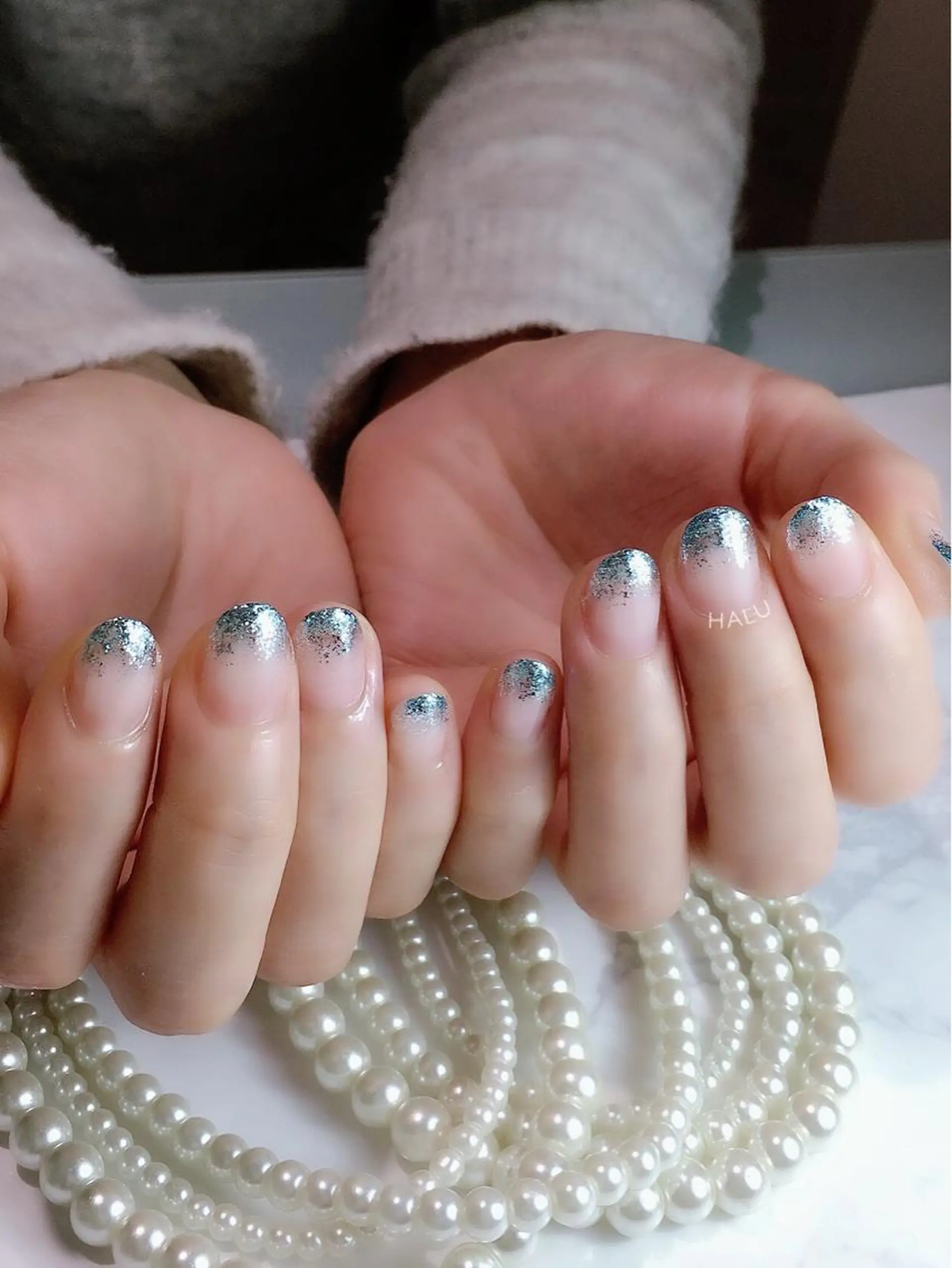 ネイル ブルー キラキラネイル ラメ(グリッター) HALU ハルのネイルデザイン