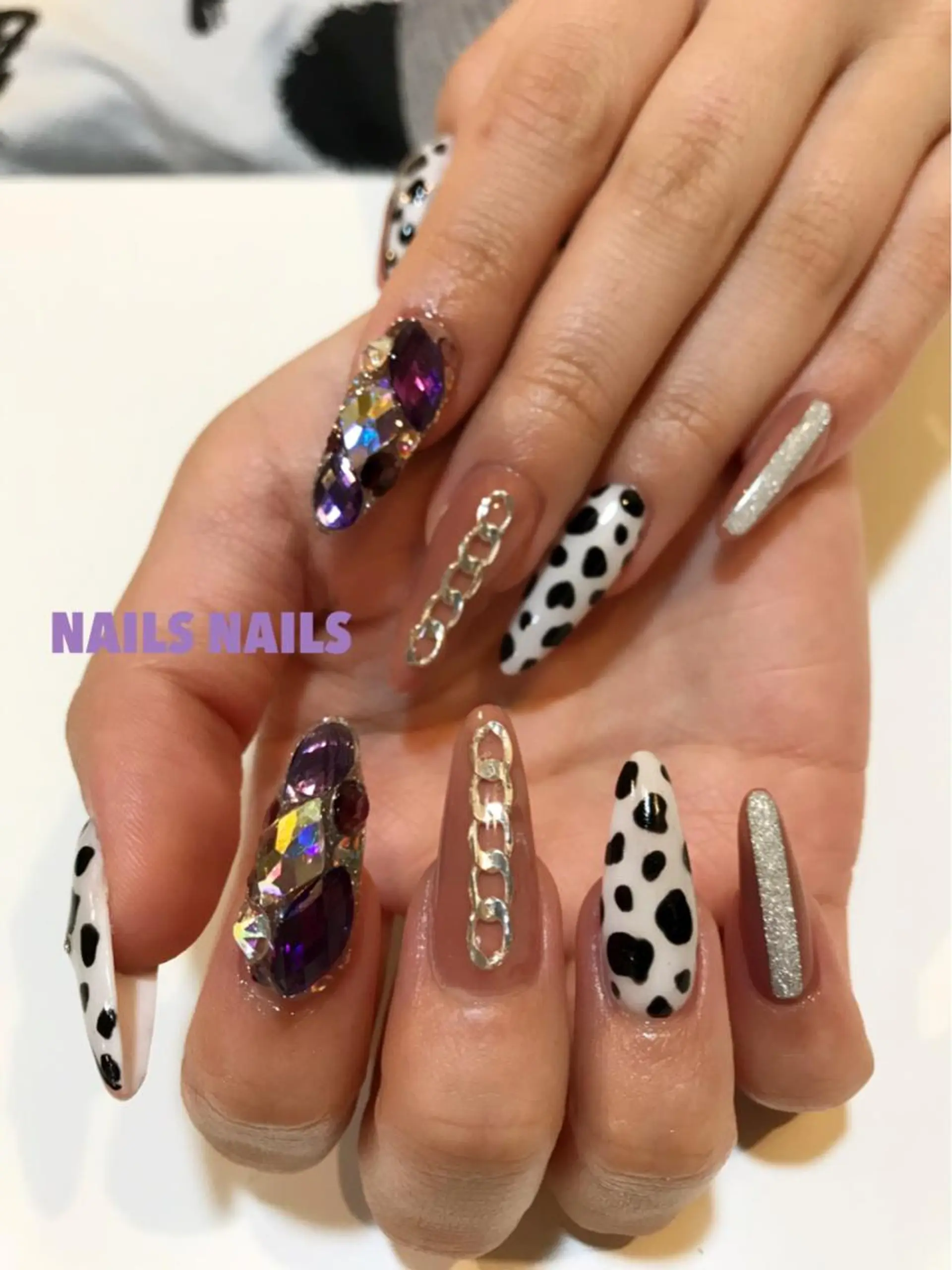 ネイル アニマル柄 スカルプネイル シルバー ハンドネイル NAILSNAILS ERIKAのネイルデザイン