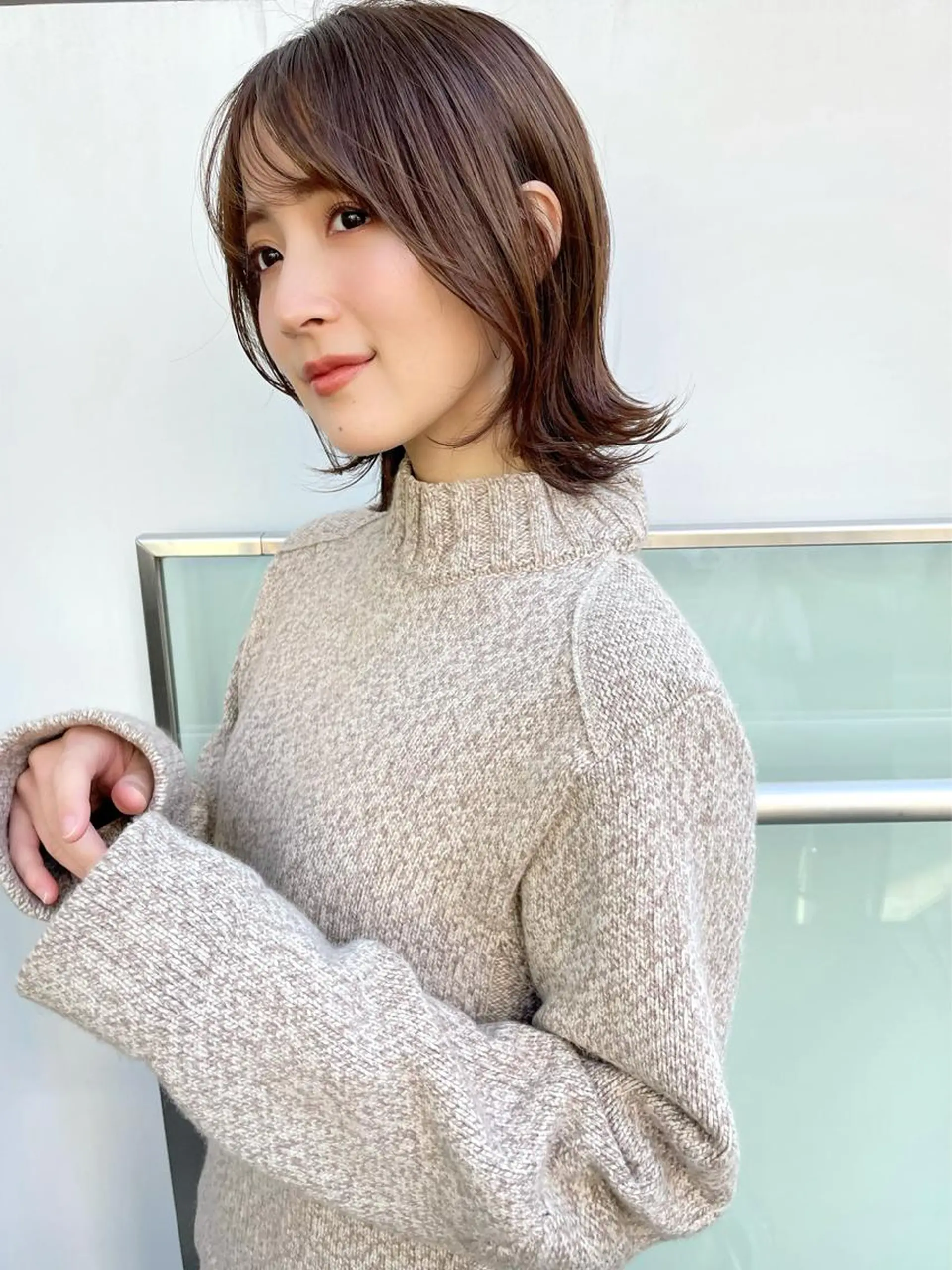 ミディアム ボブ くびれヘア 外ハネヘア カット パーマ 結べるレイヤーボブ くびれLady表参道のヘアスタイル