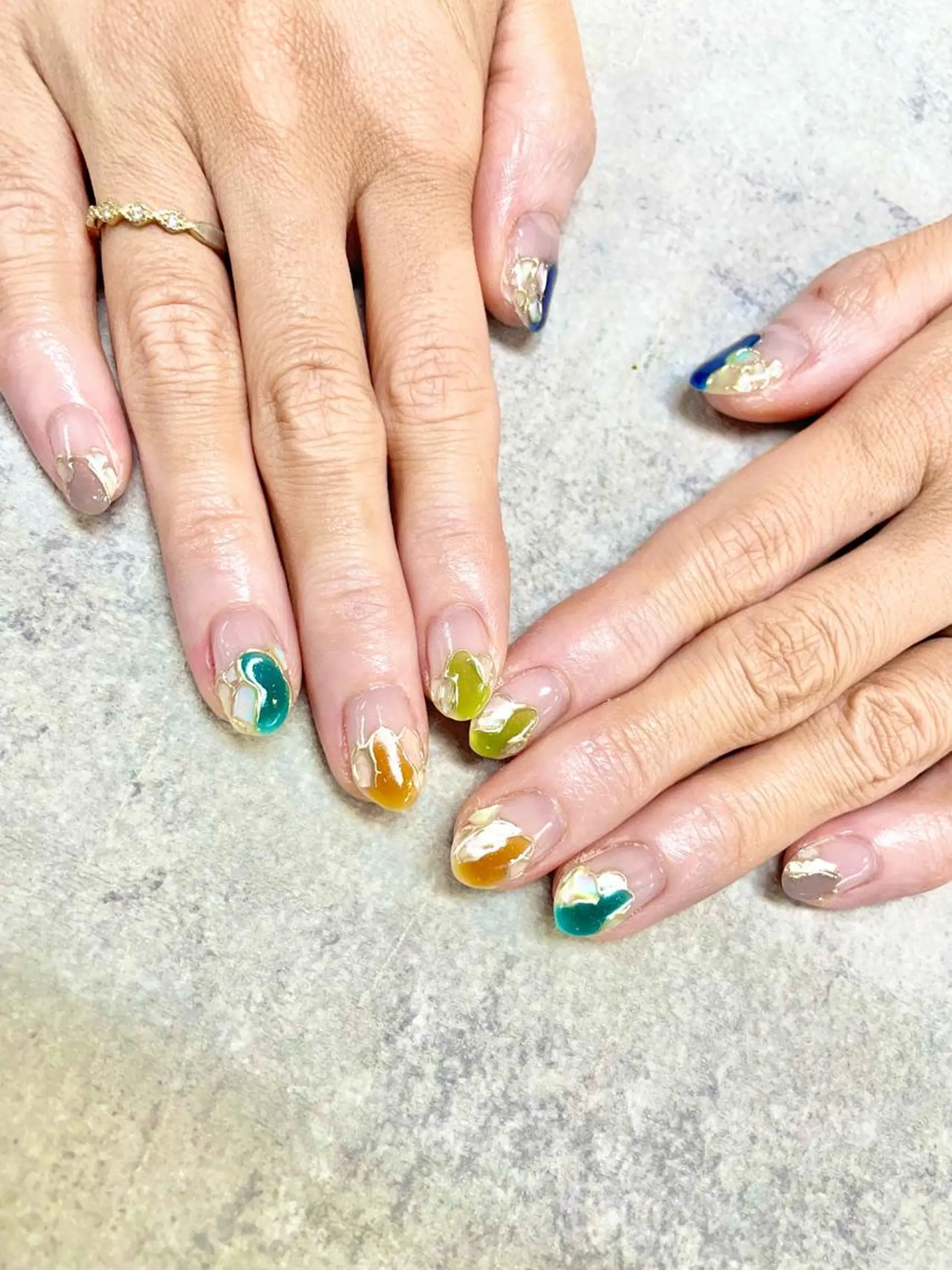ネイル アートネイル ブルー フレンチネイル ジェルネイル ガラスフレンチ ハンドネイル ハンドケア FASTNAIL PLUS 新宿店のネイルデザイン