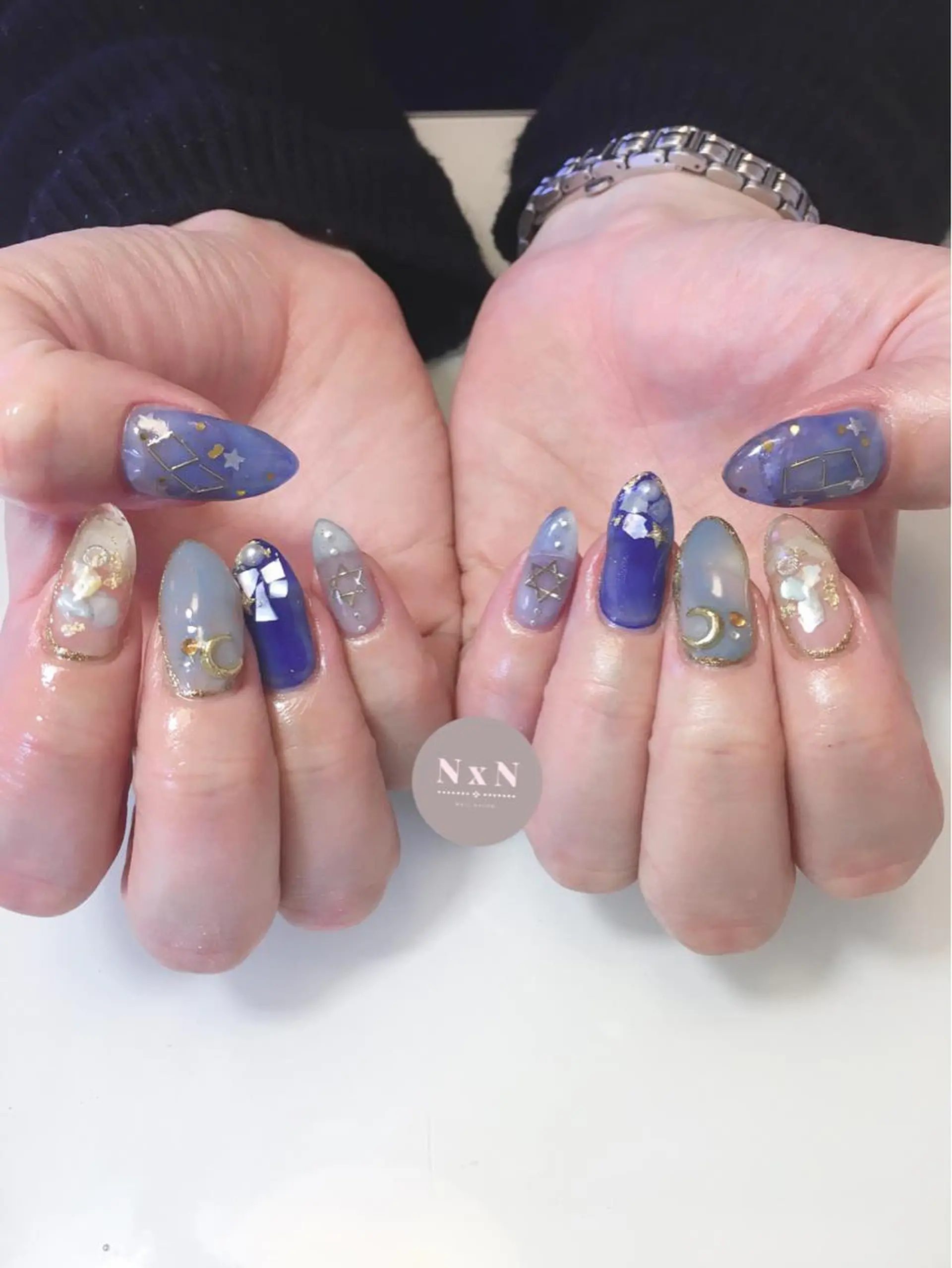 ネイル ブルー ジェルネイル ぷっくりネイル nail salon N×Nのネイルデザイン