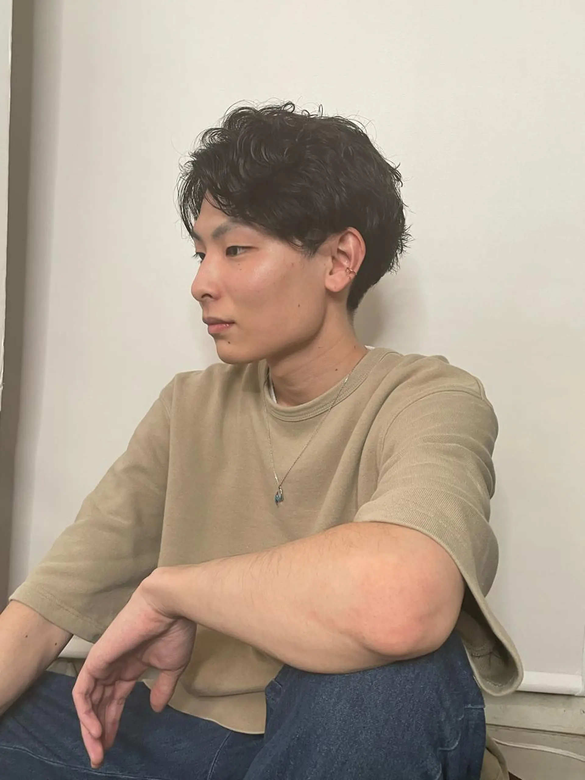 パーマ メンズ カット パーマ センターパート 川島爽楽のヘアスタイル