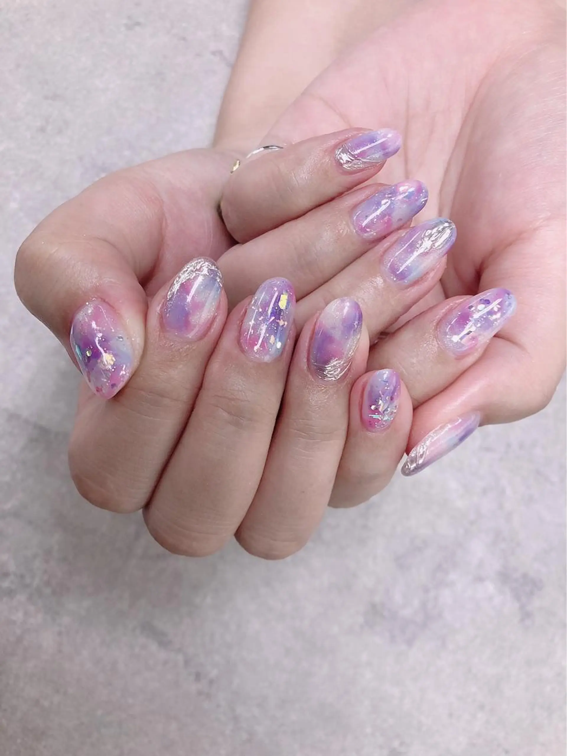 ネイル 大理石ネイル(マーブル) ニュアンスネイル パープル ハンドネイル ハンドケア FASTNAIL PLUS 新宿店のネイルデザイン