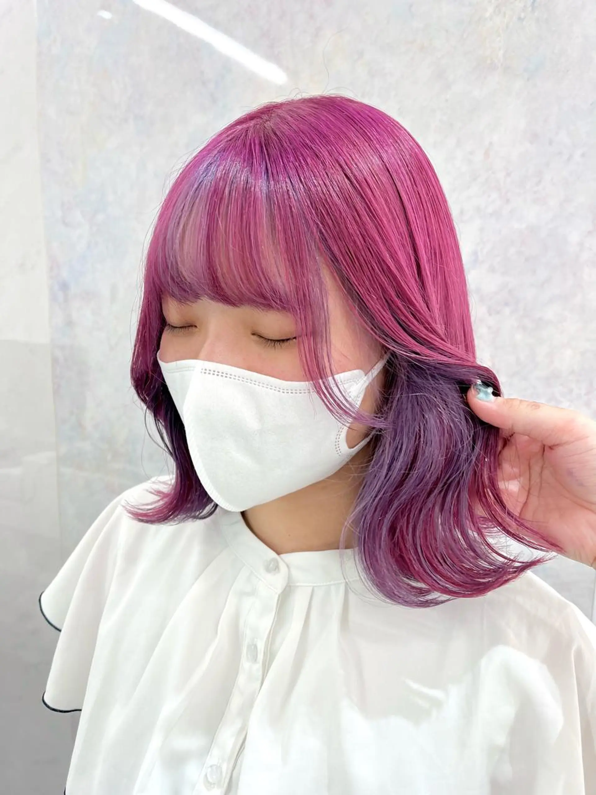 ミディアム カラー パーマ ヘアアレンジ メンズ キッズ ネイル マツエク・マツパ アイブロウ ヘアカラー トリートメント ハイトーン/ピンク 💗モモ໒꒱のヘアスタイル