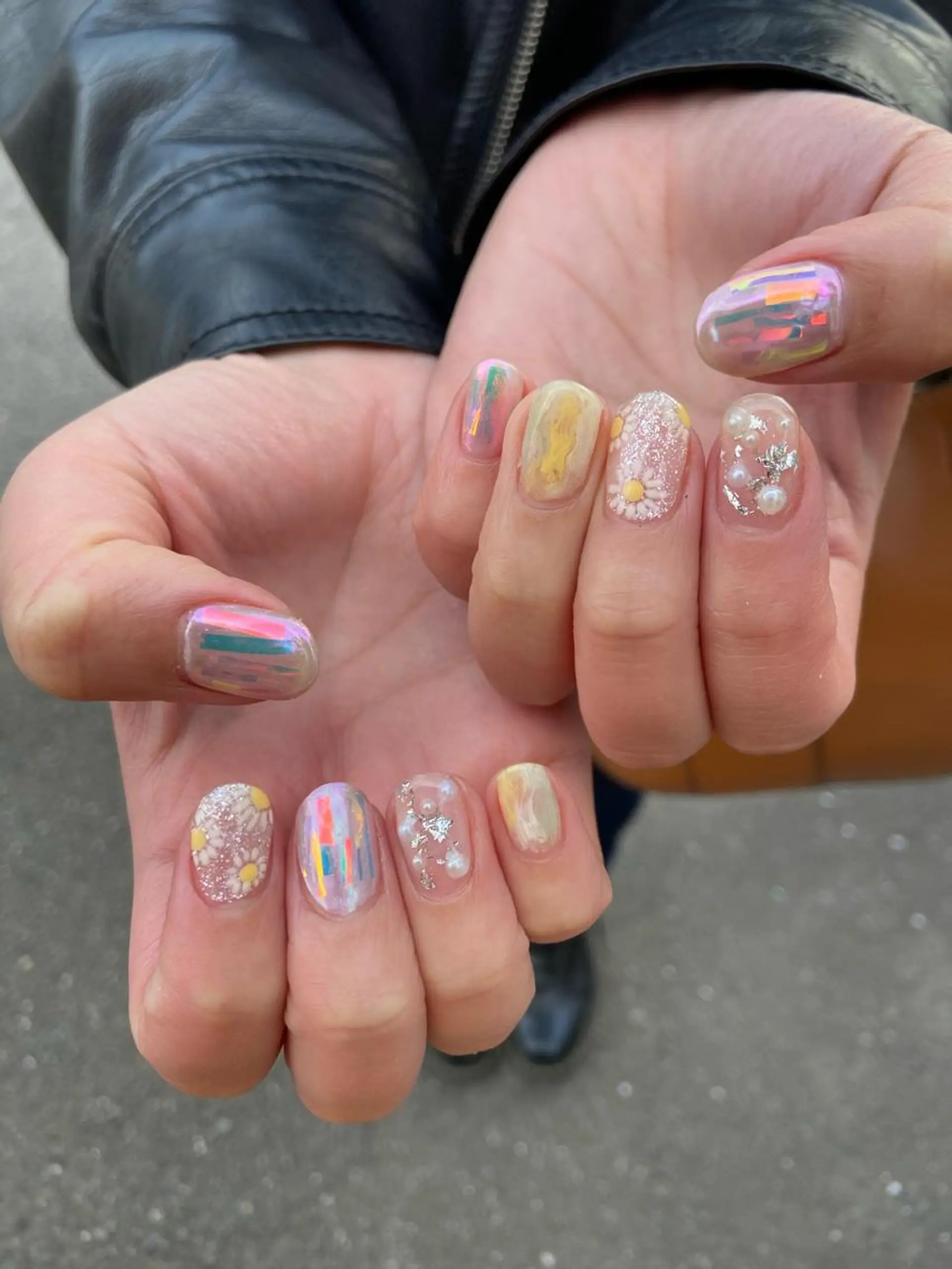 ネイル アートネイル オーロラネイル グリーン 氷ネイル・うるうるネイル 韓国ネイル . unffのネイルデザイン