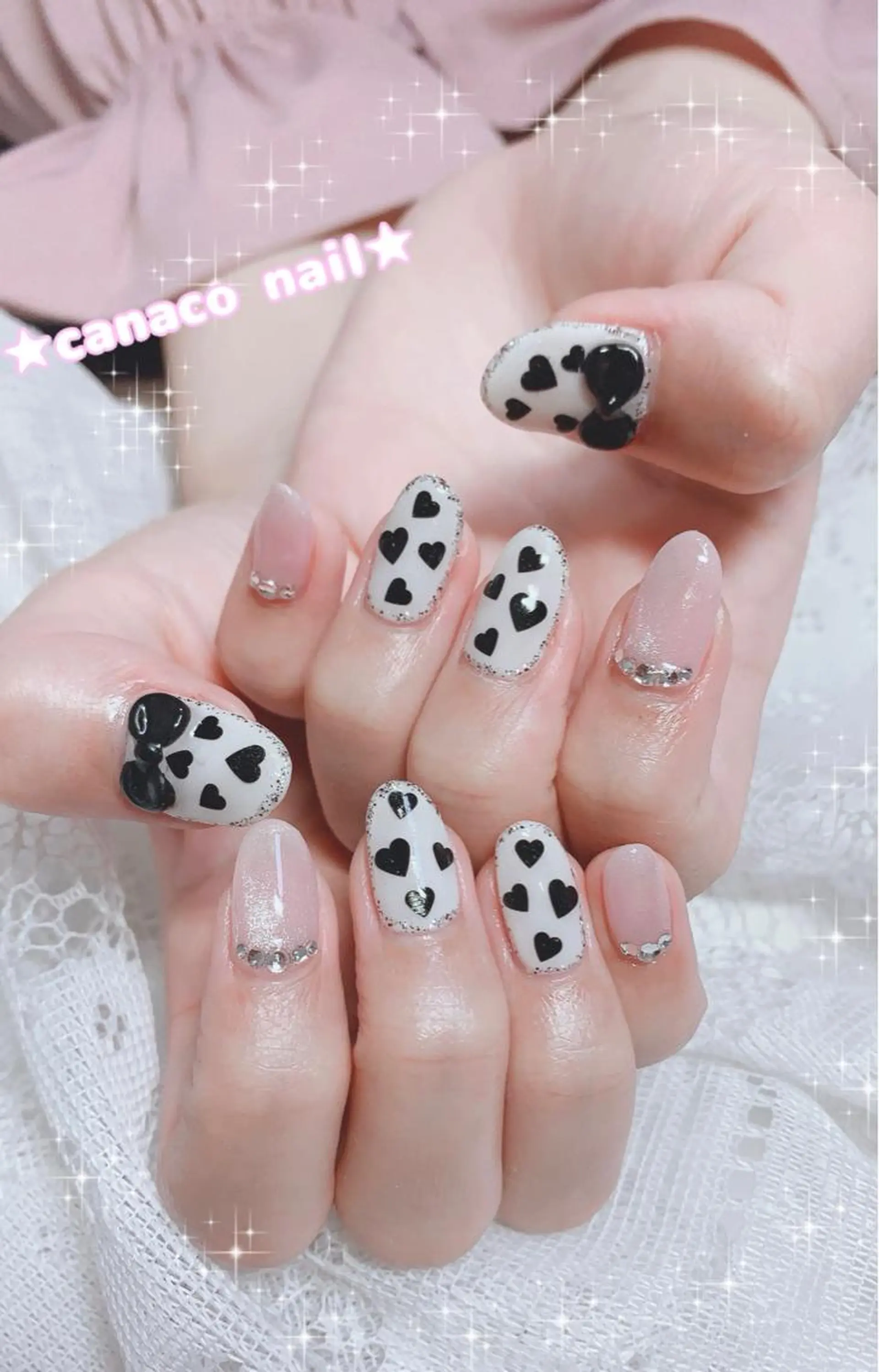 ネイル アートネイル ジェルネイル ガーリー ハート パラジェル ハンドネイル ハンドケア Felice所属・ベテランネイル cnc  nailのネイルデザイン