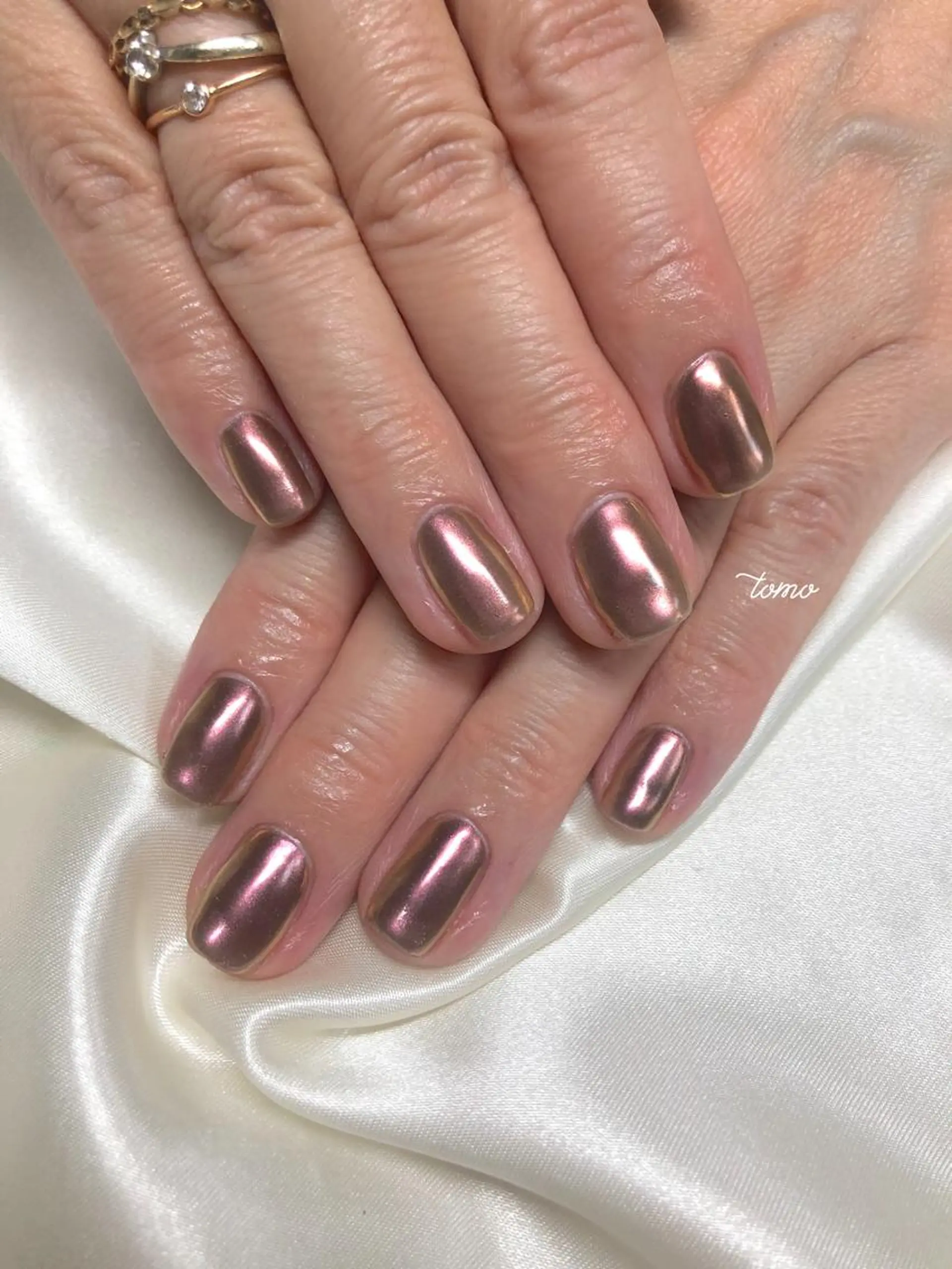ネイル ブラウン ミラーネイル ピンク ハンドネイル nailist TOMOのネイルデザイン
