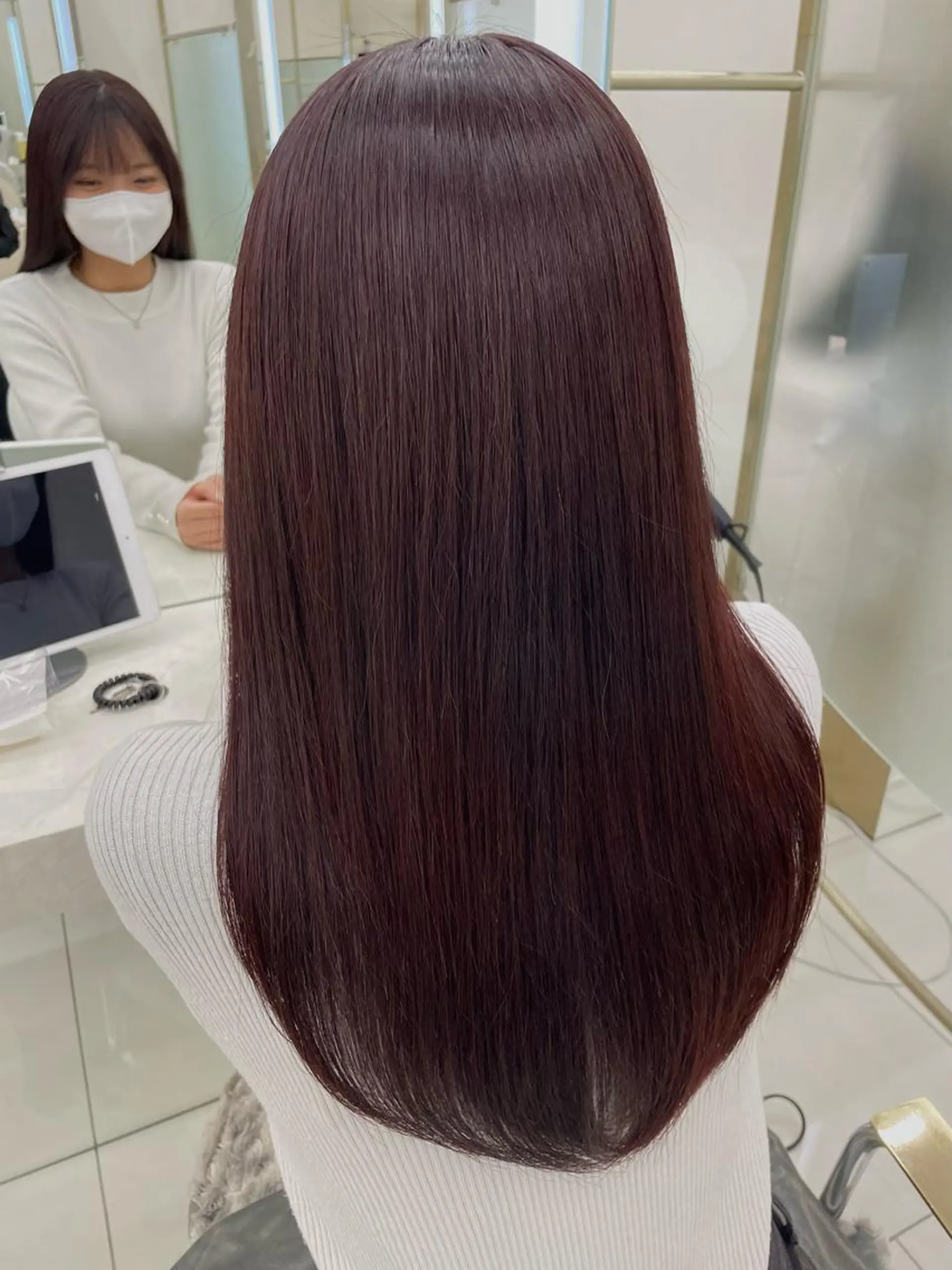 セミロング カラー レッドカラー トリートメント 酸熱トリートメント COA GINZA 空也/前髪/顔まわりのヘアスタイル