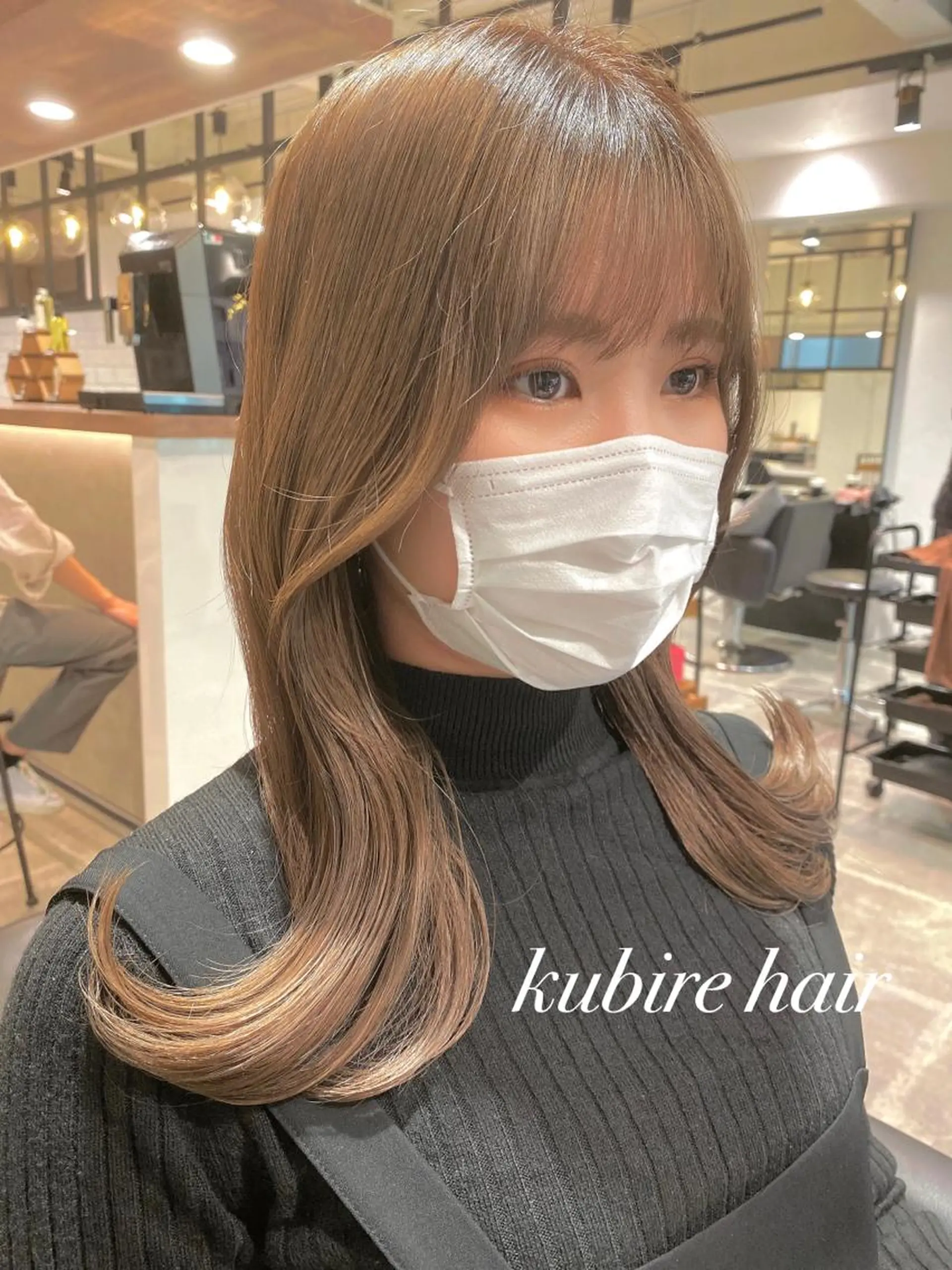 ロング カラー ベージュカラー ミルクティーベージュ くびれヘア ヨシンモリ 韓国風ヘア カット ヘアカラー トリートメント 韓国レイヤー/ミルク ティー🦋高橋　暖のヘアスタイル