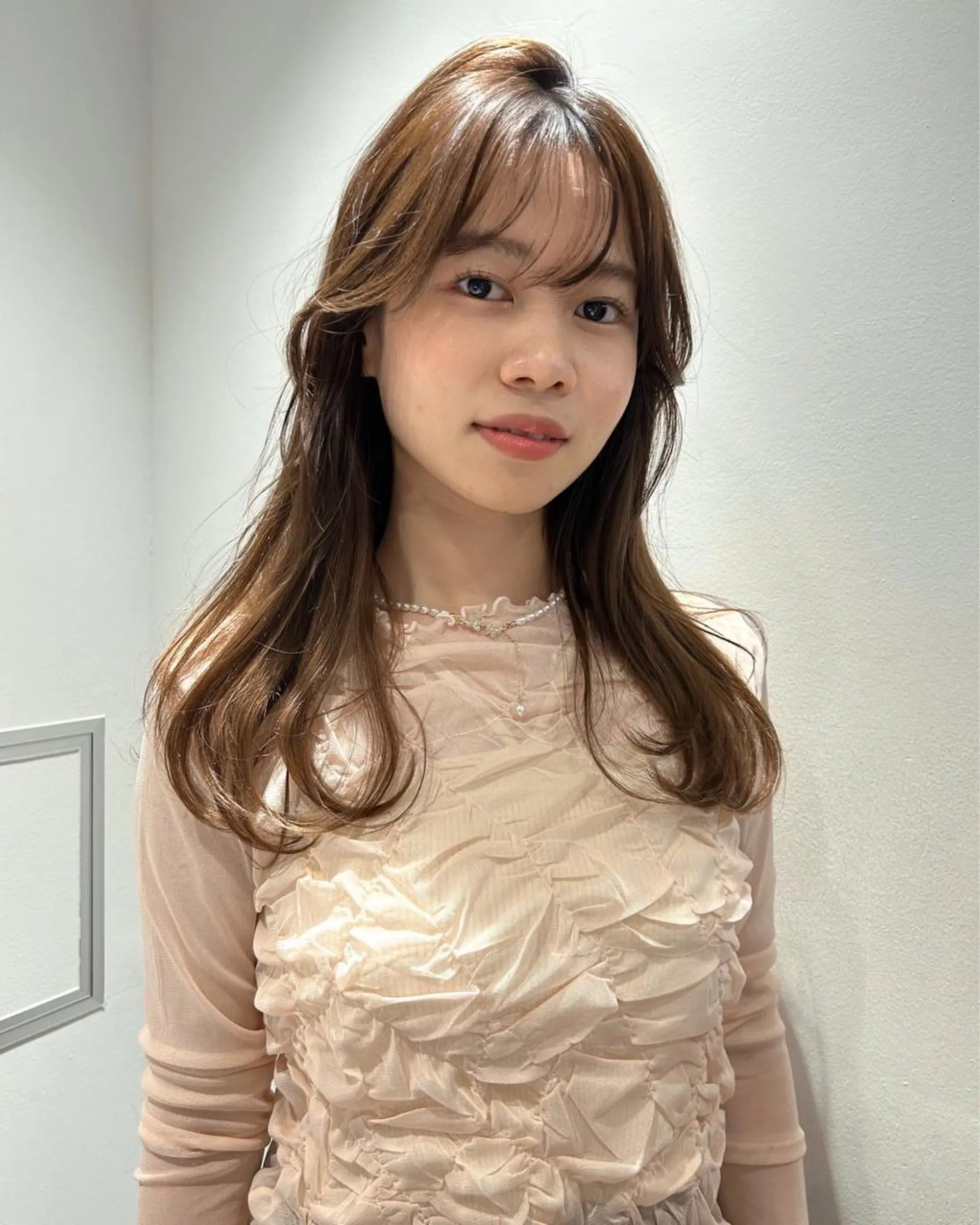 セミロング カラー パーマ レイヤー/透明感/ ブリーチなし/わかなのヘアスタイル