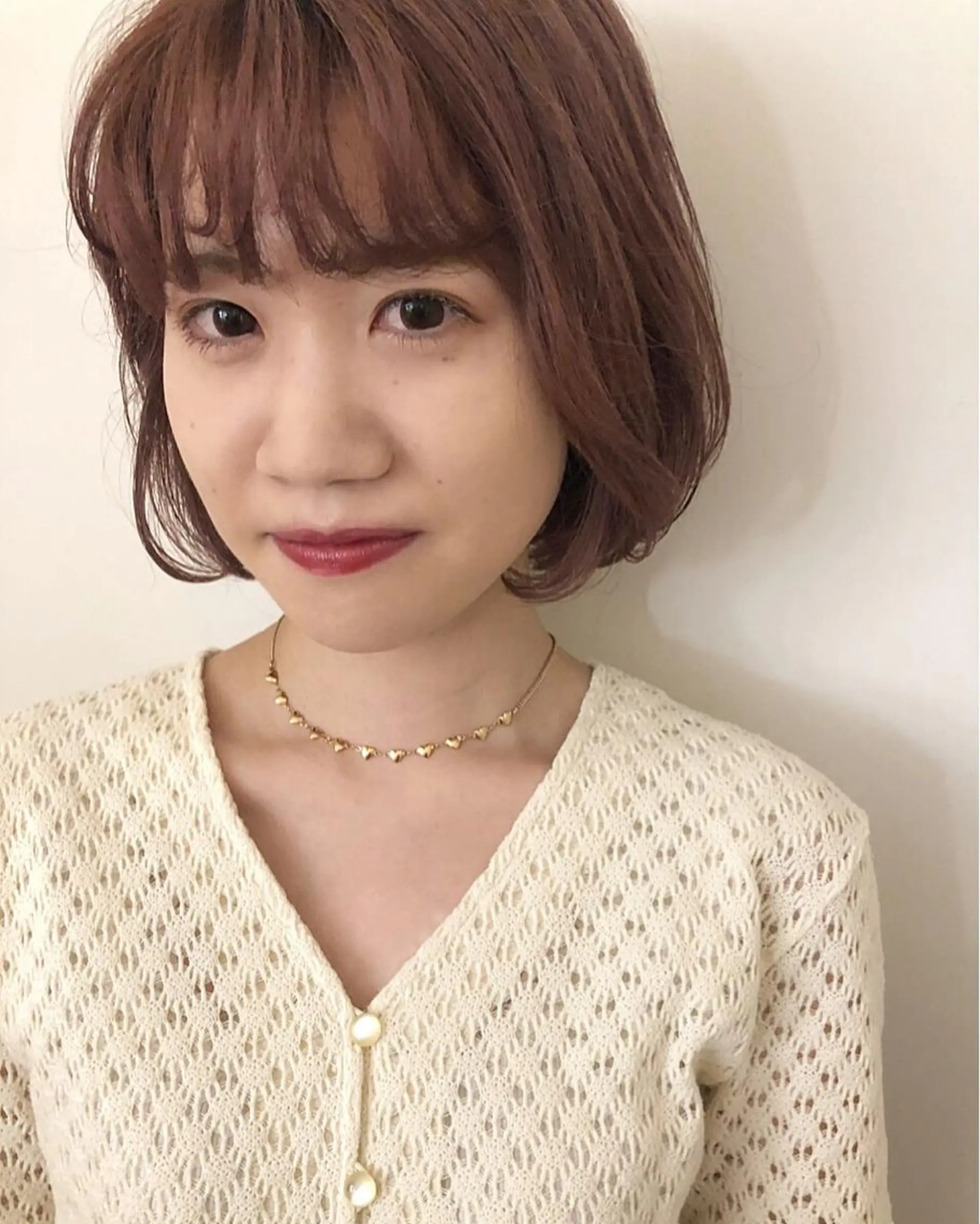 ミディアム カラー ボブ カット トリートメント レイヤー/お顔まわり 暖色カラー🍑Amiのヘアスタイル