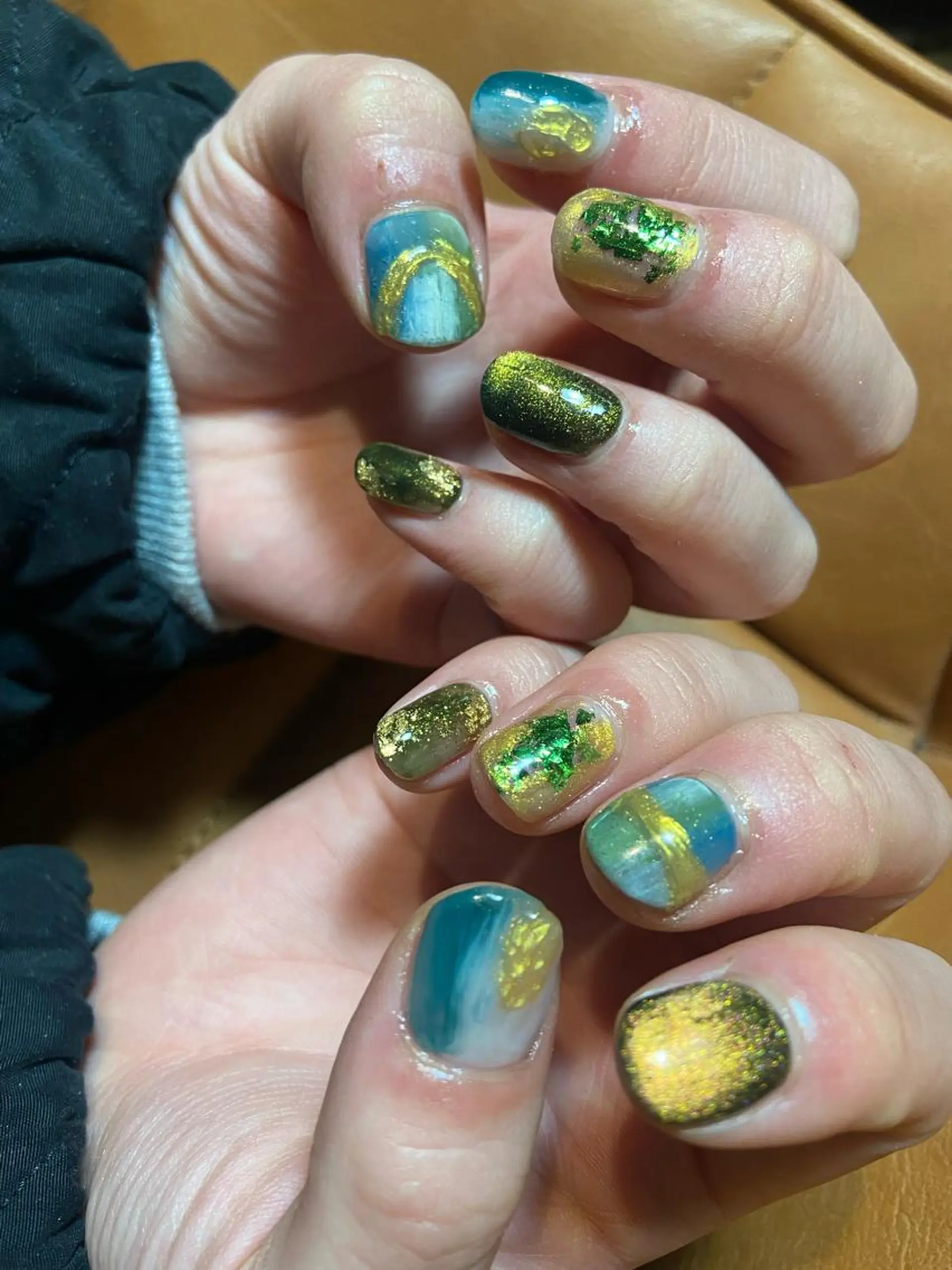 ネイル アートネイル ブルー 成人式 ジェルネイル ゴールド . unffのネイルデザイン