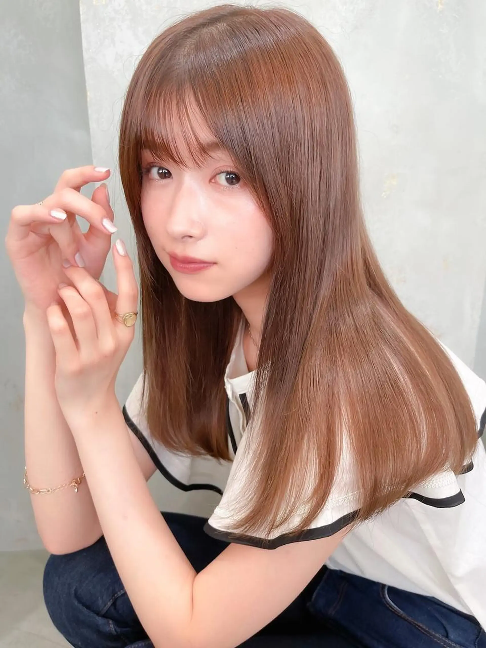 セミロング カラー カット ヘアカラー トリートメント ヘッドスパ 髪質改善/韓国ヘア レイヤー/新宿/ロミのヘアスタイル