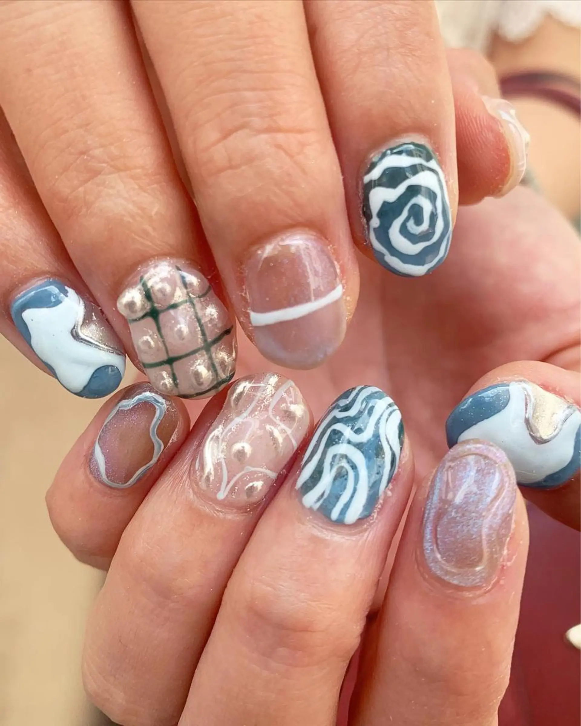 ネイル ブルー ぷっくりネイル ハンドネイル Kureha/ネイル トレンドヘアのヘアスタイル