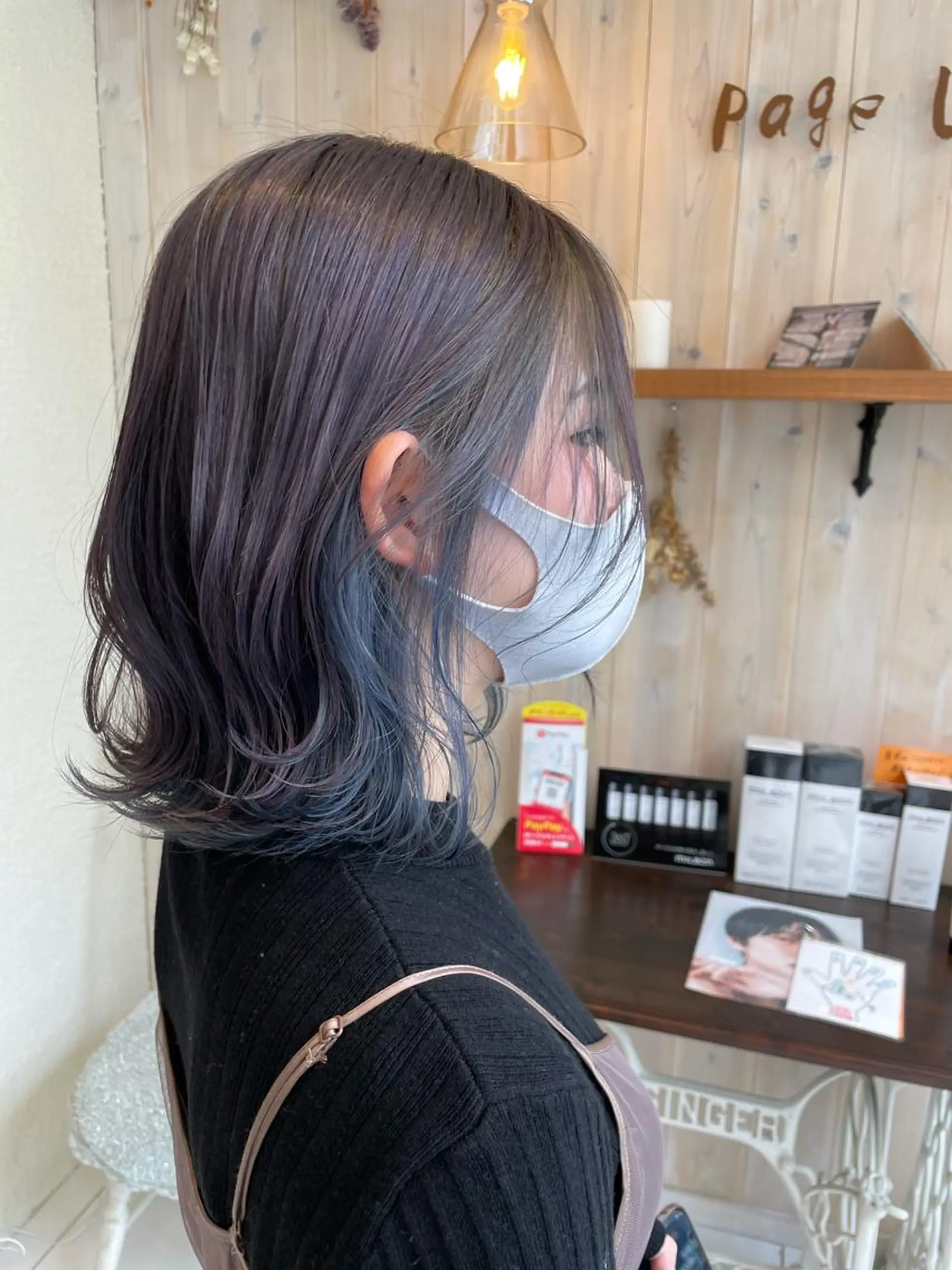 ミディアム カラー ブリーチ ブルーカラー インナーカラー 透明感カラー/ 寺田千雅子のヘアスタイル