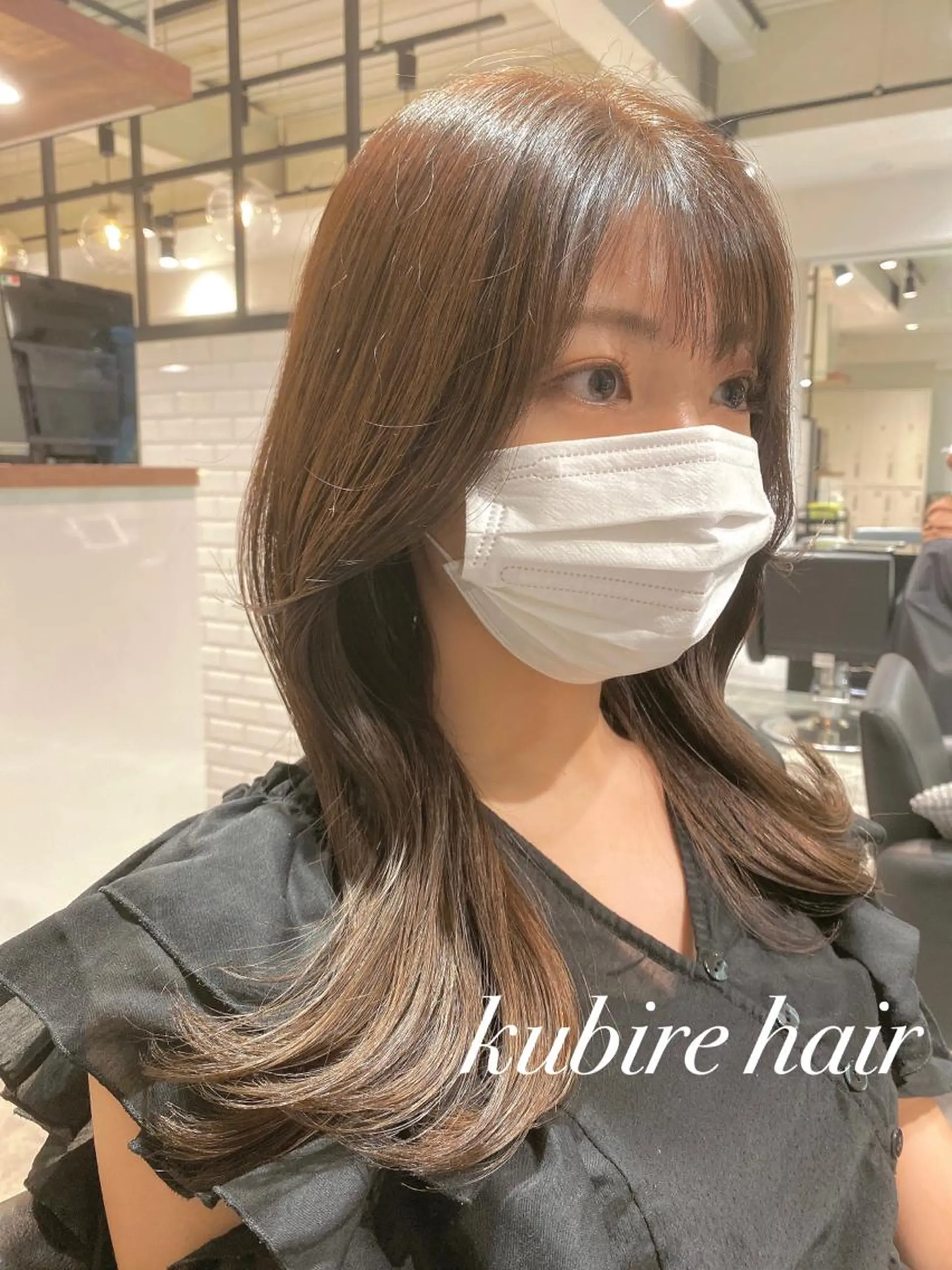 ロング カラー グレージュ くびれヘア ヨシンモリ 韓国風ヘア レイヤーカット カット ヘアカラー トリートメント 韓国レイヤー/ミルク ティー🦋高橋　暖のヘアスタイル