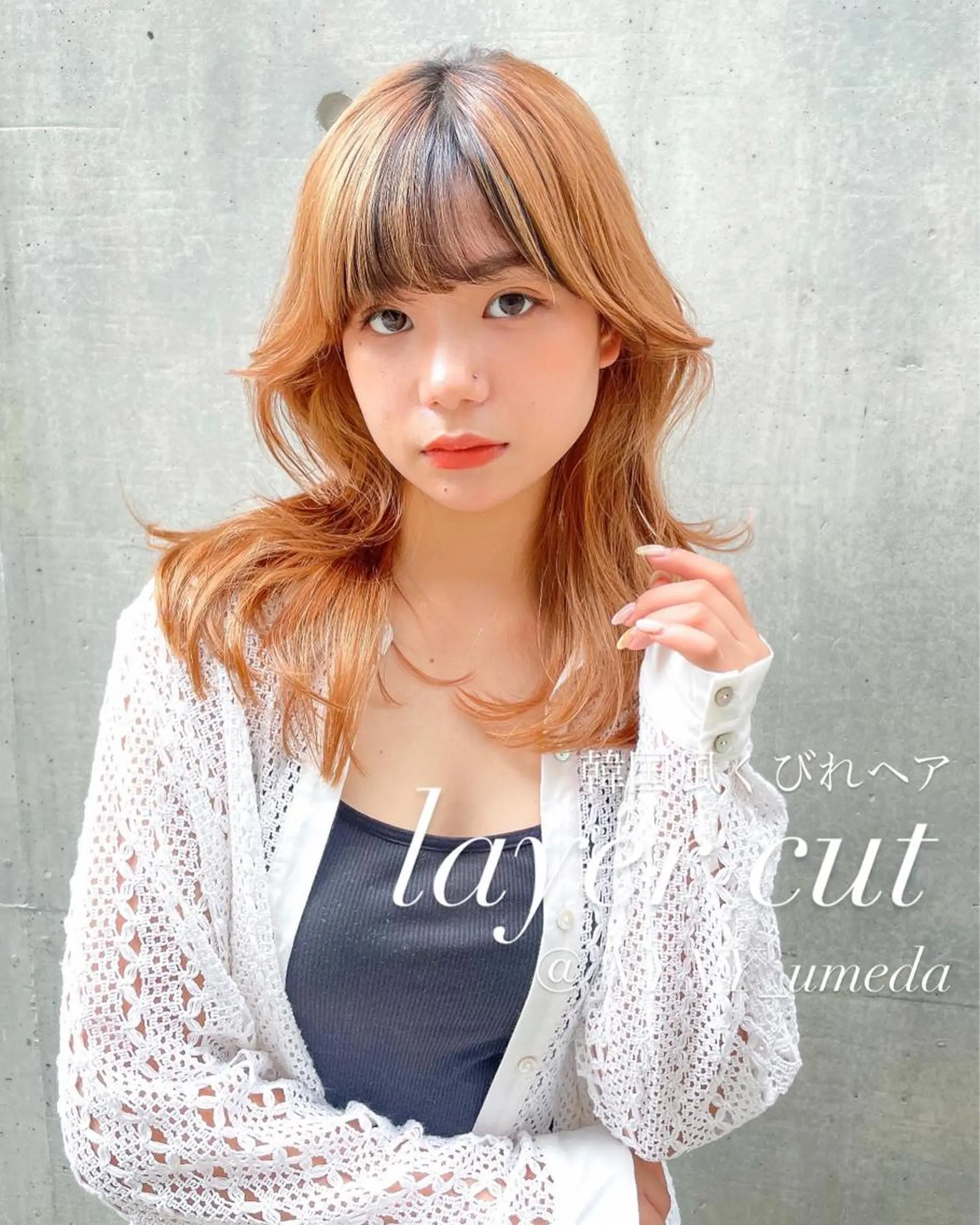 セミロング カラー カット ヘアカラー 韓国レイヤーカット/ ダブルカラーのヘアスタイル