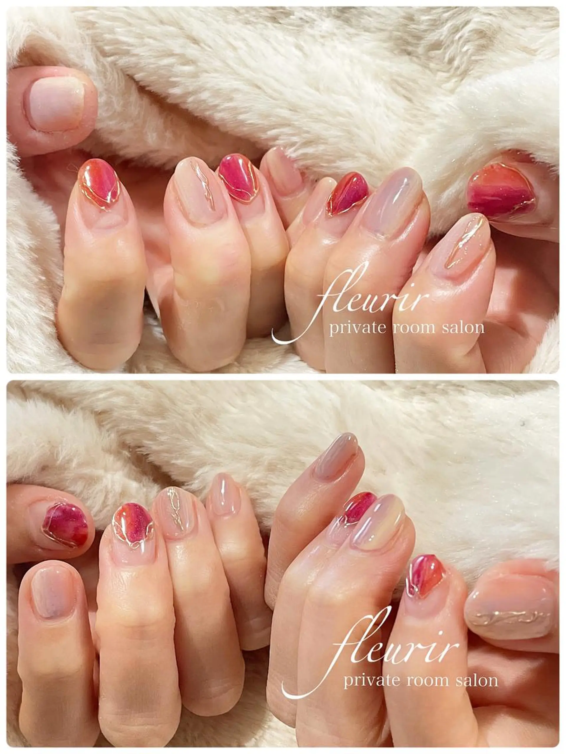 ネイル アートネイル ブルー ボルドー 長さ出し フレンチネイル フルリール 【プライベートサロンのネイルデザイン