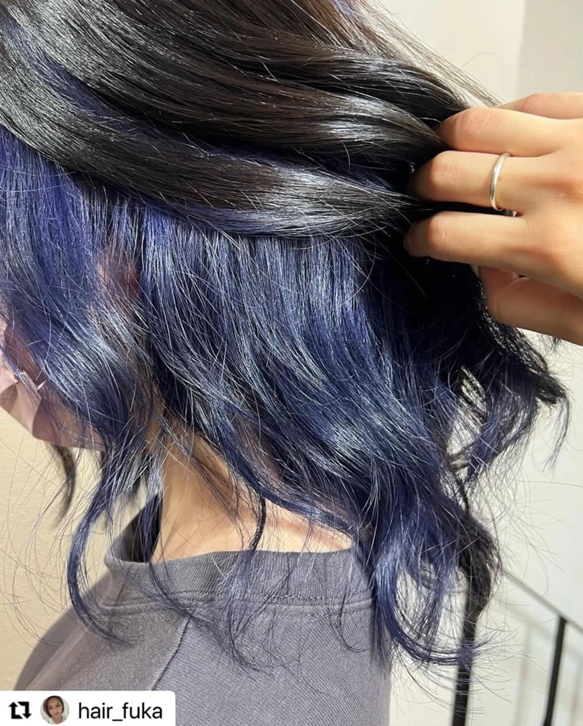 ミディアム カラー メンズ メンズインナーカラー 黒髪 ブルーカラー ブルーブラック ダブルカラー 🩷Eny terrace🩷のヘアスタイル