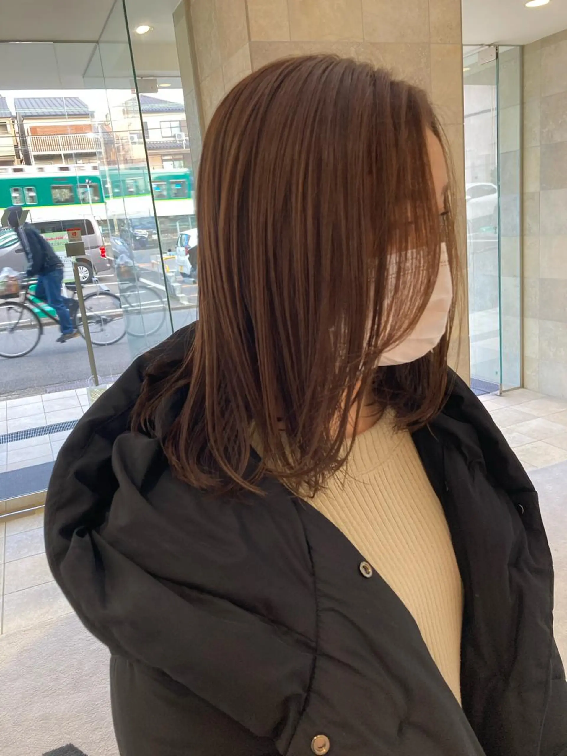 ミディアム カラー ベージュカラー モカベージュ 田中 あかねのヘアスタイル