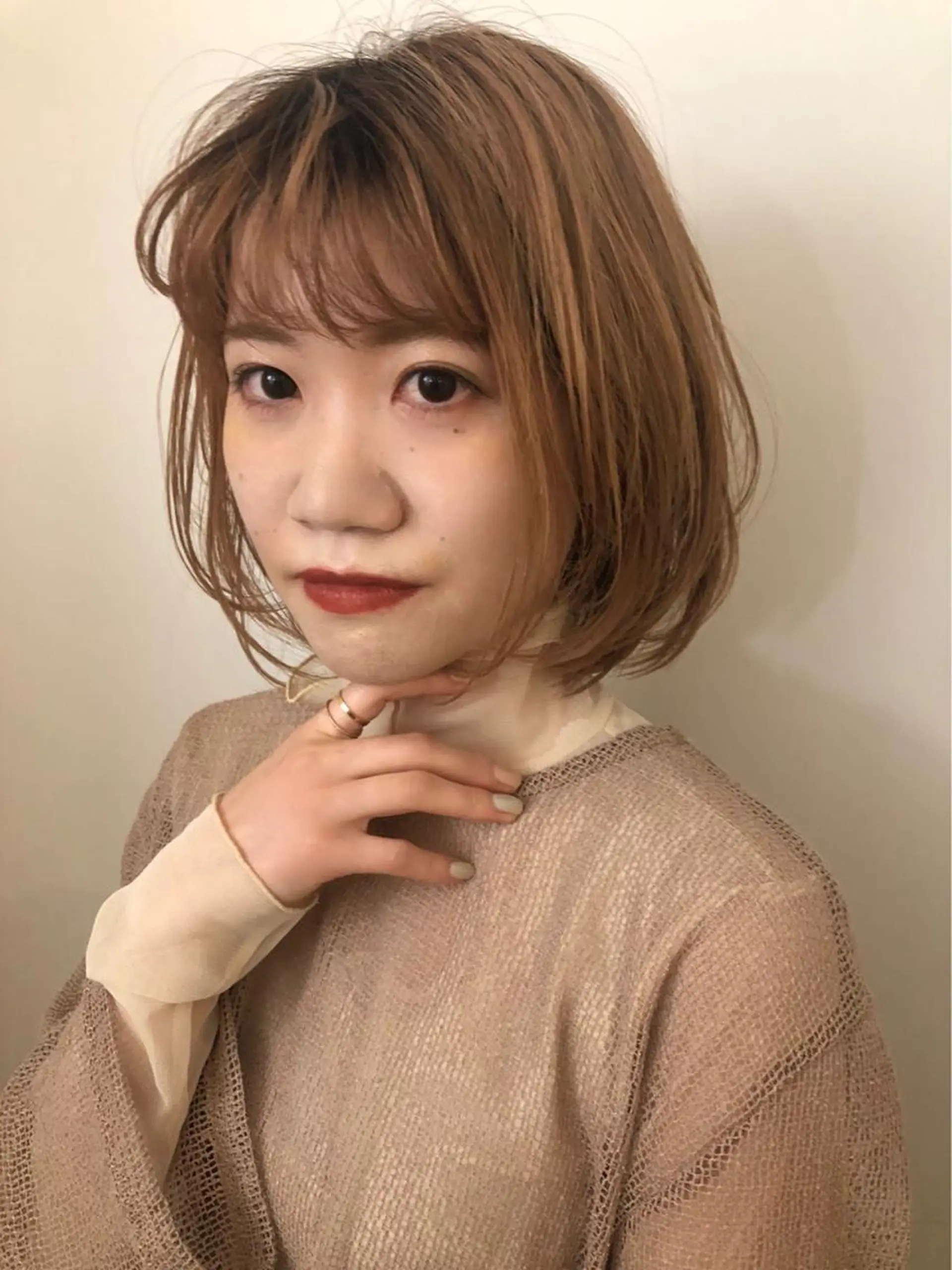 ミディアム カラー ボブ カット トリートメント レイヤー/お顔まわり 暖色カラー🍑Amiのヘアスタイル