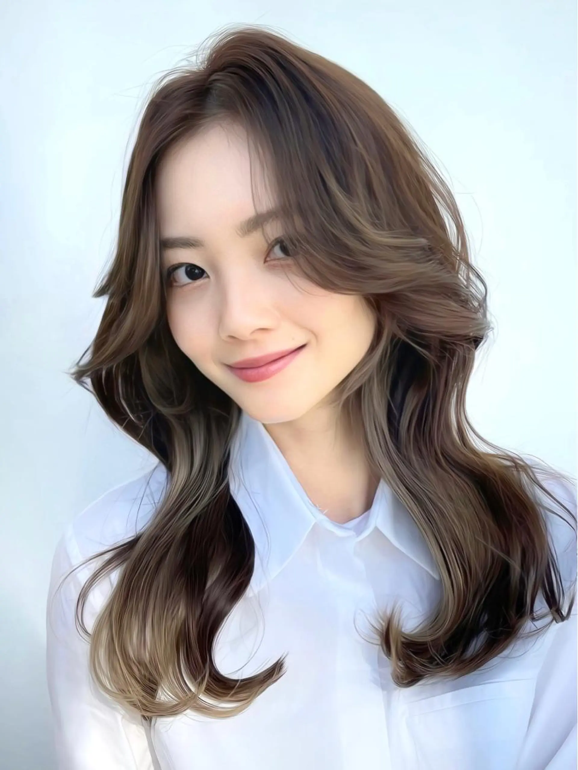 ロング カラー 透明感カラー 顔周りカット ヨシンモリ 韓国風ヘア 似合わせカット 顔周り特化/韓国ヘア /レイヤー/吉野幸大のヘアスタイル