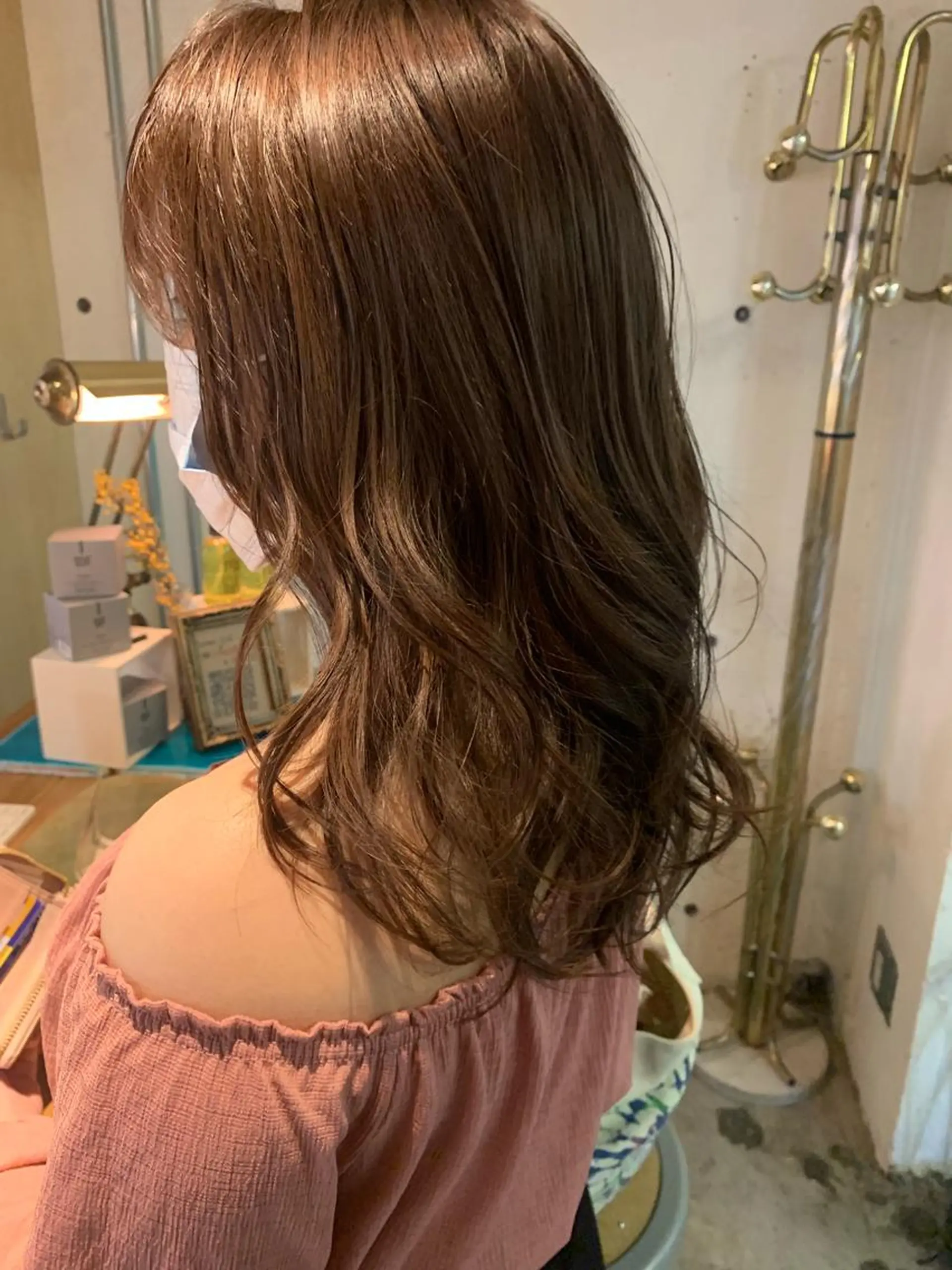 セミロング カラー グレージュ パーマ美容師 hanaのヘアスタイル