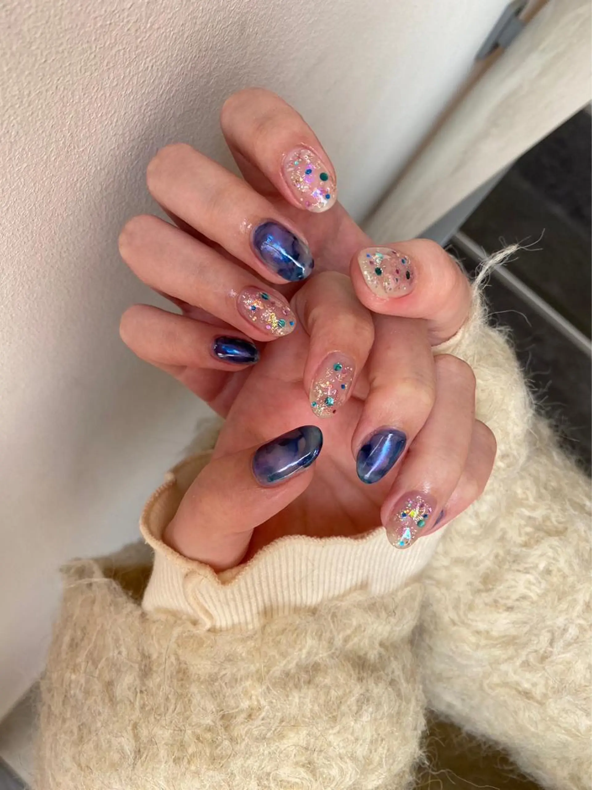 ネイル オーロラネイル マグネットネイル ニュアンスネイル オフィスネイル シンプルネイル ハンドネイル 草加ニュアンスネイル 🌚hersのネイルデザイン