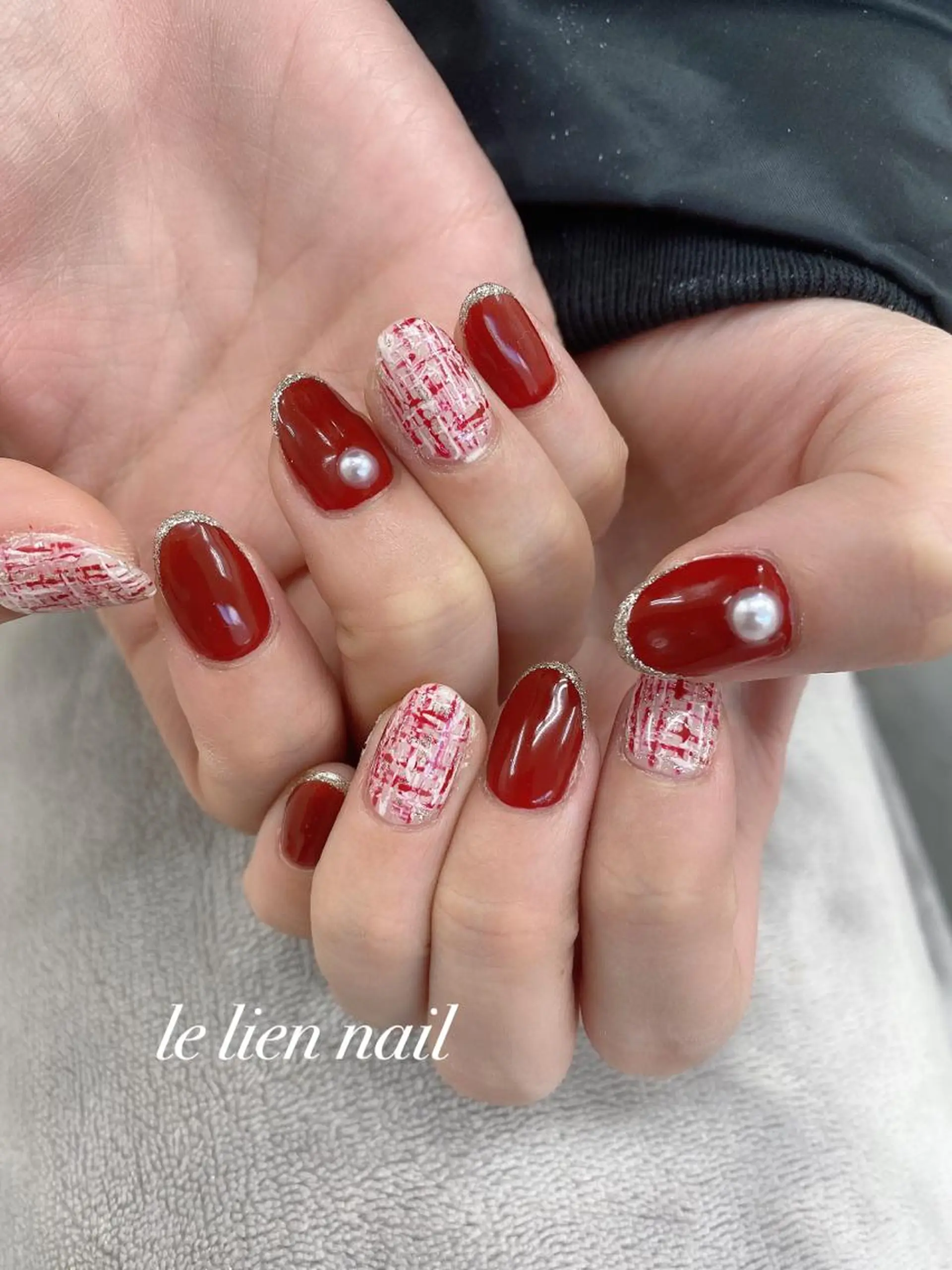 ネイル ラメ(グリッター) 赤色 ツイードネイル 冬ネイル le lien nailのネイルデザイン