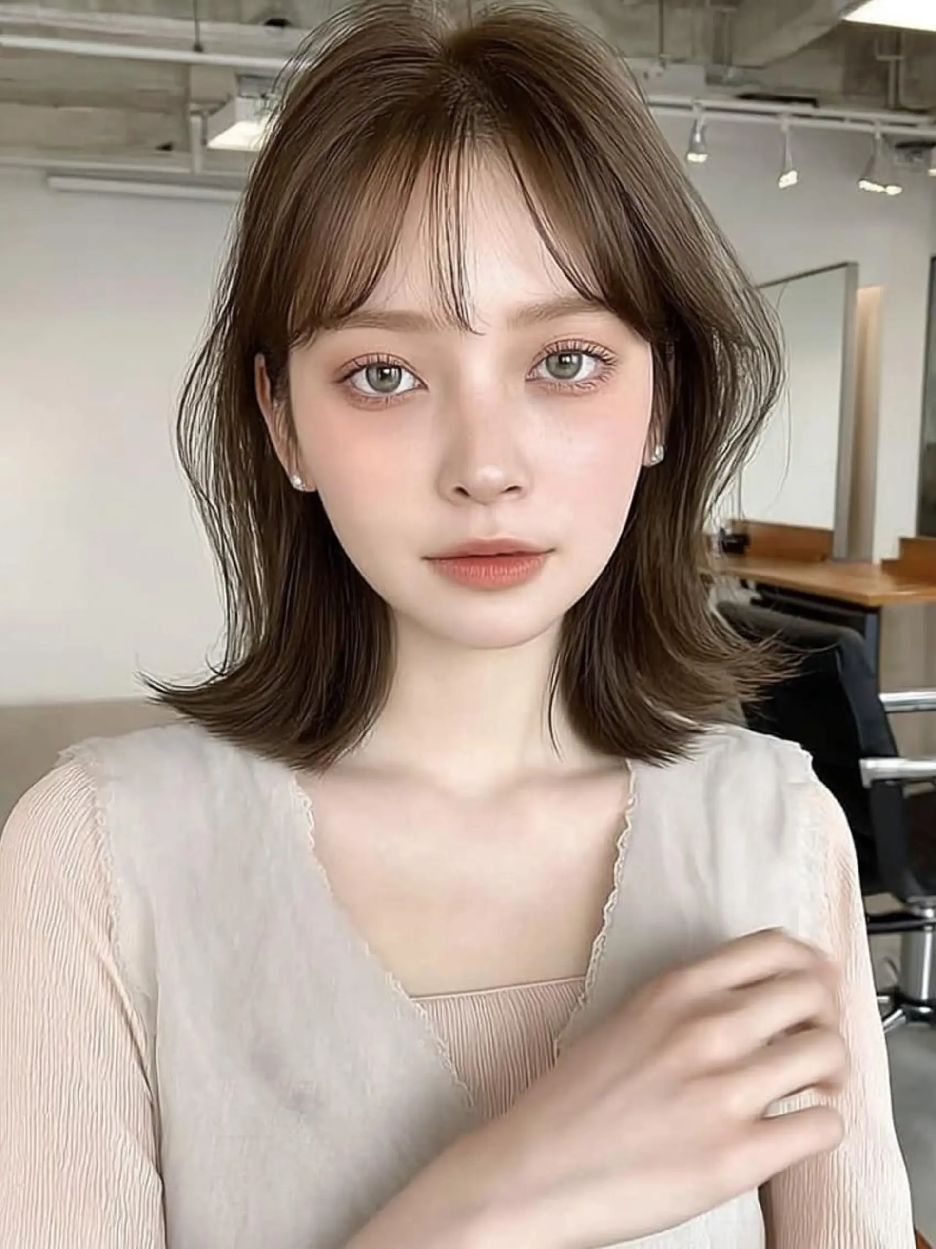 ロング ボブ 顔まわりレイヤー 髪質改善 韓国風ヘア レイヤーカット ヘアカラー トリートメント 松井 美祐宇のヘアスタイル