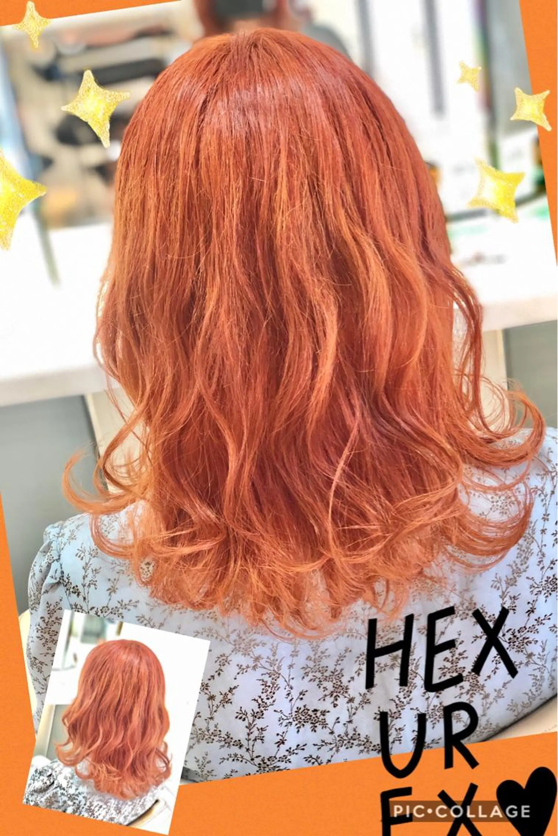 セミロング カラー ブリーチ ケアブリーチ イルミナカラー オレンジ 永島 桜のヘアスタイル