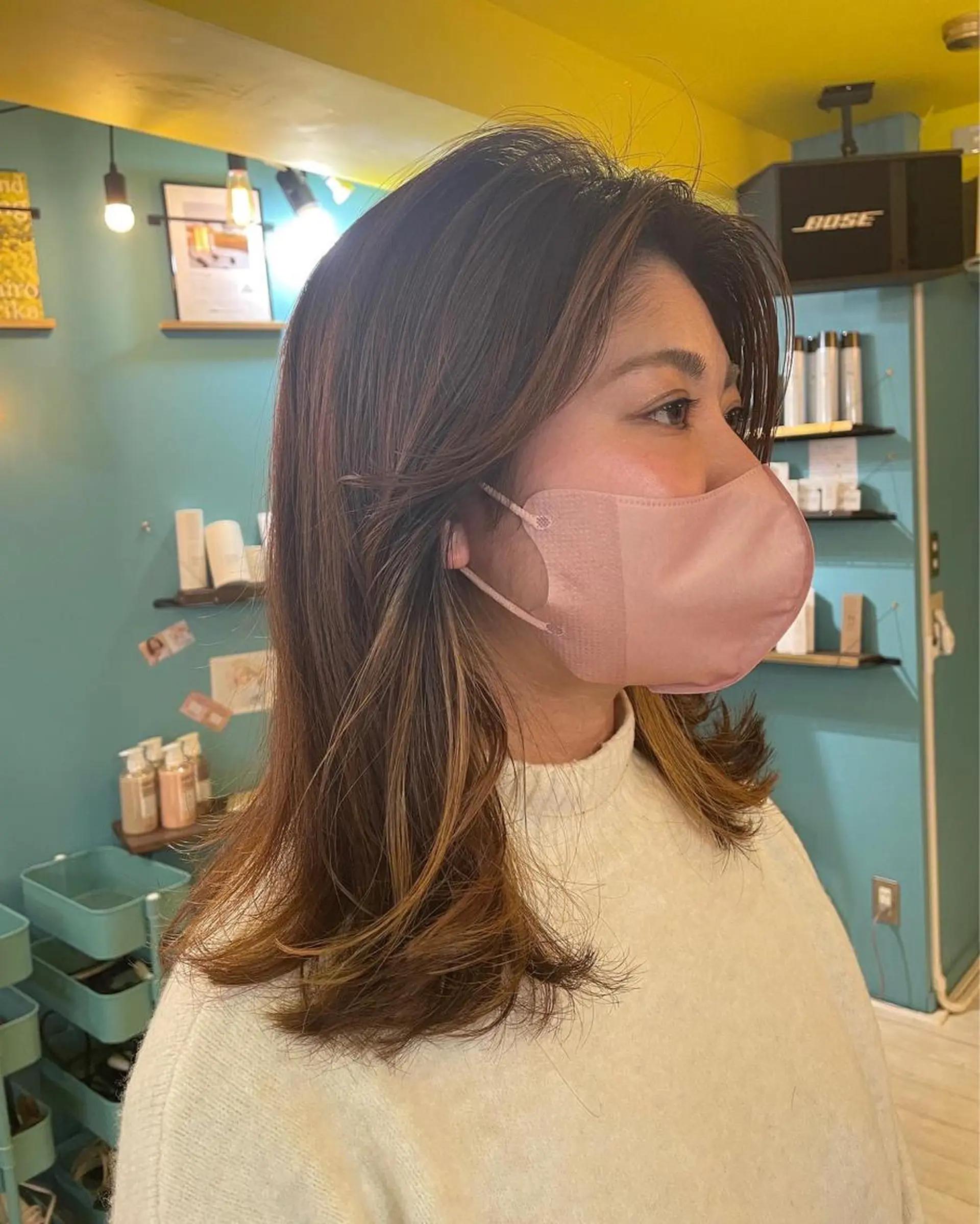 セミロング カラー パーマ セミロングパーマ 抜きっぱなしブロンド 顔周りカット 韓国風ヘア デジタルパーマ カット パーマ Share  Salon  Reco【GARDEN】所属・末石 智のヘアスタイル