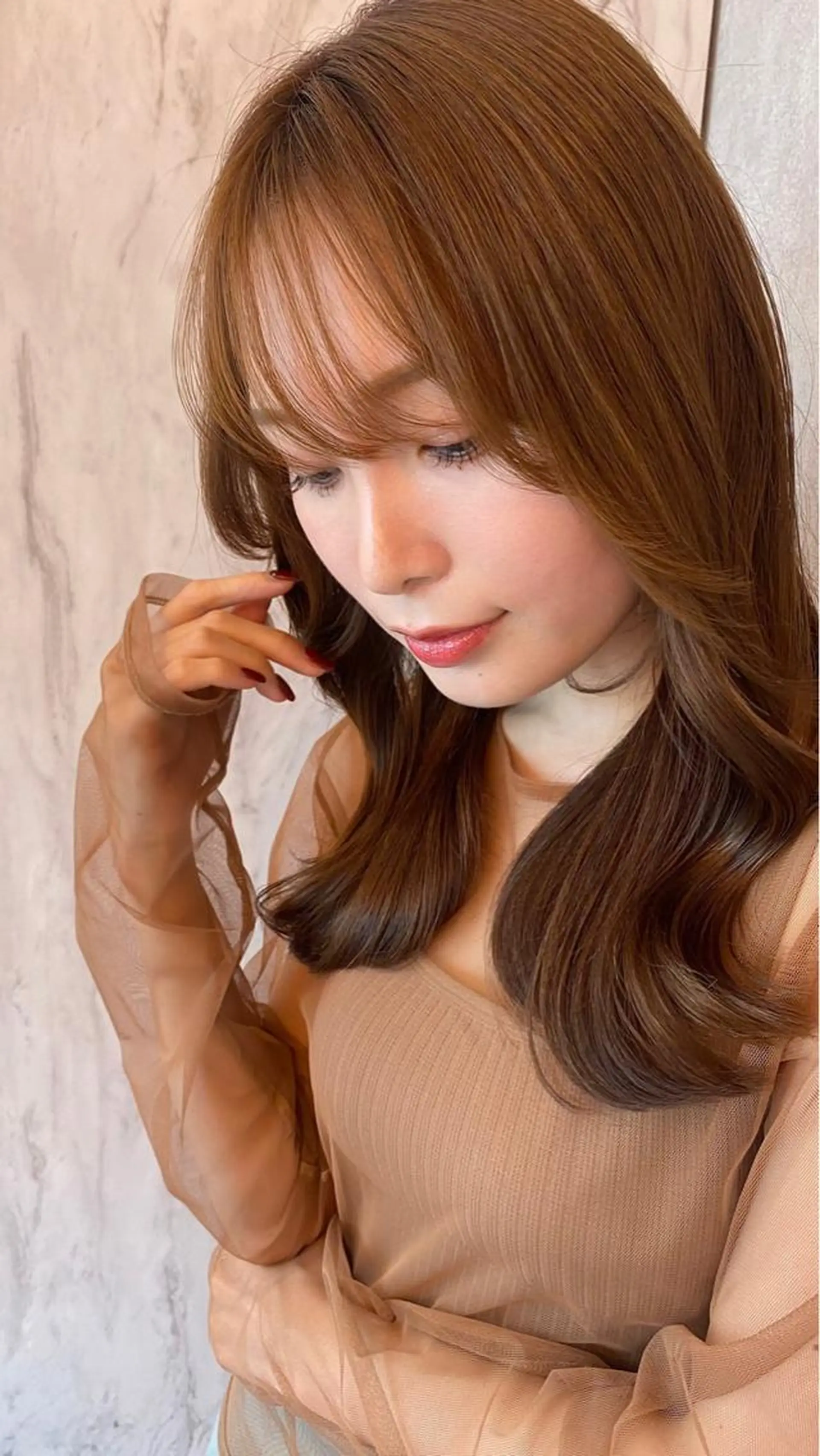 セミロング 新宿/韓国レイヤー 髪質改善カラー/角所のヘアスタイル