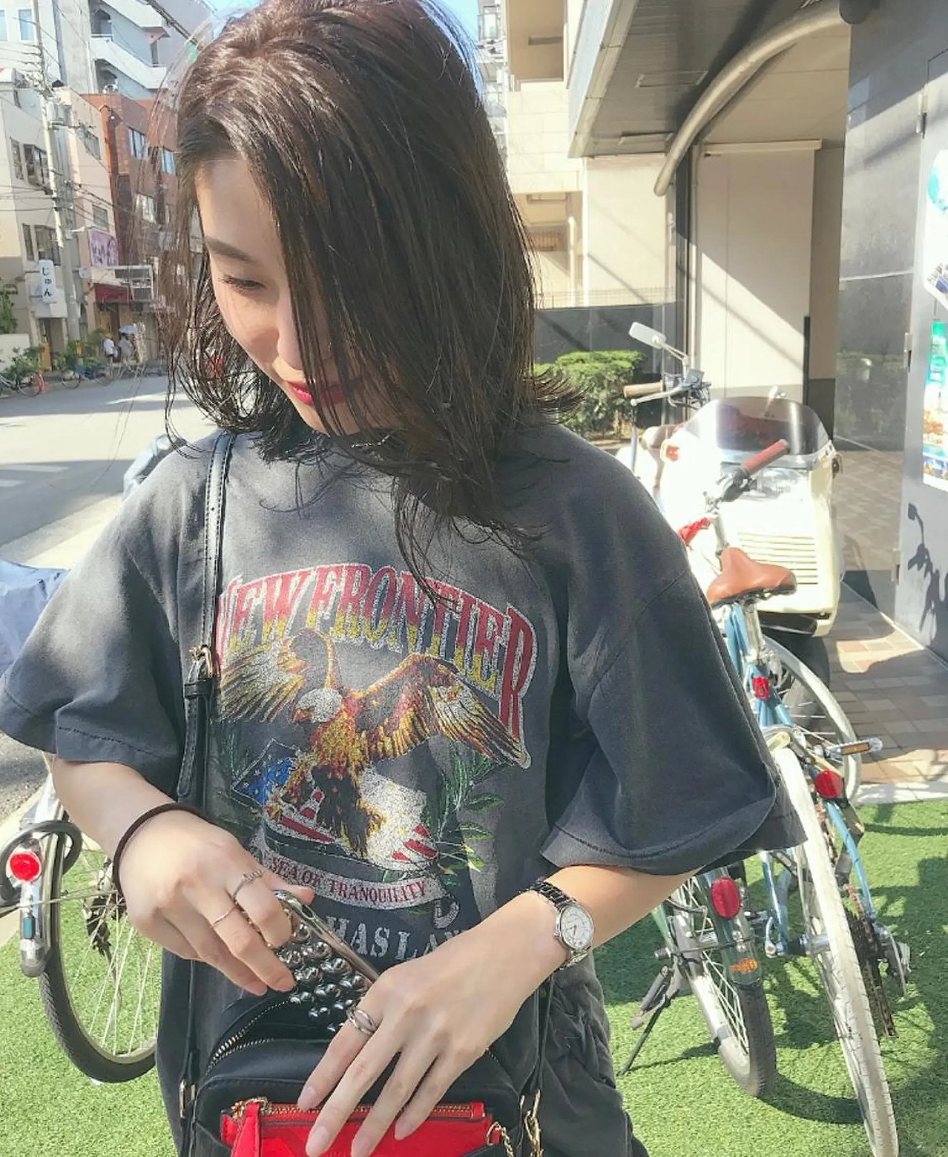 ミディアム カラー ヘアアレンジ カット ヘアカラー トリートメント Kawaguchi Arisaのヘアスタイル