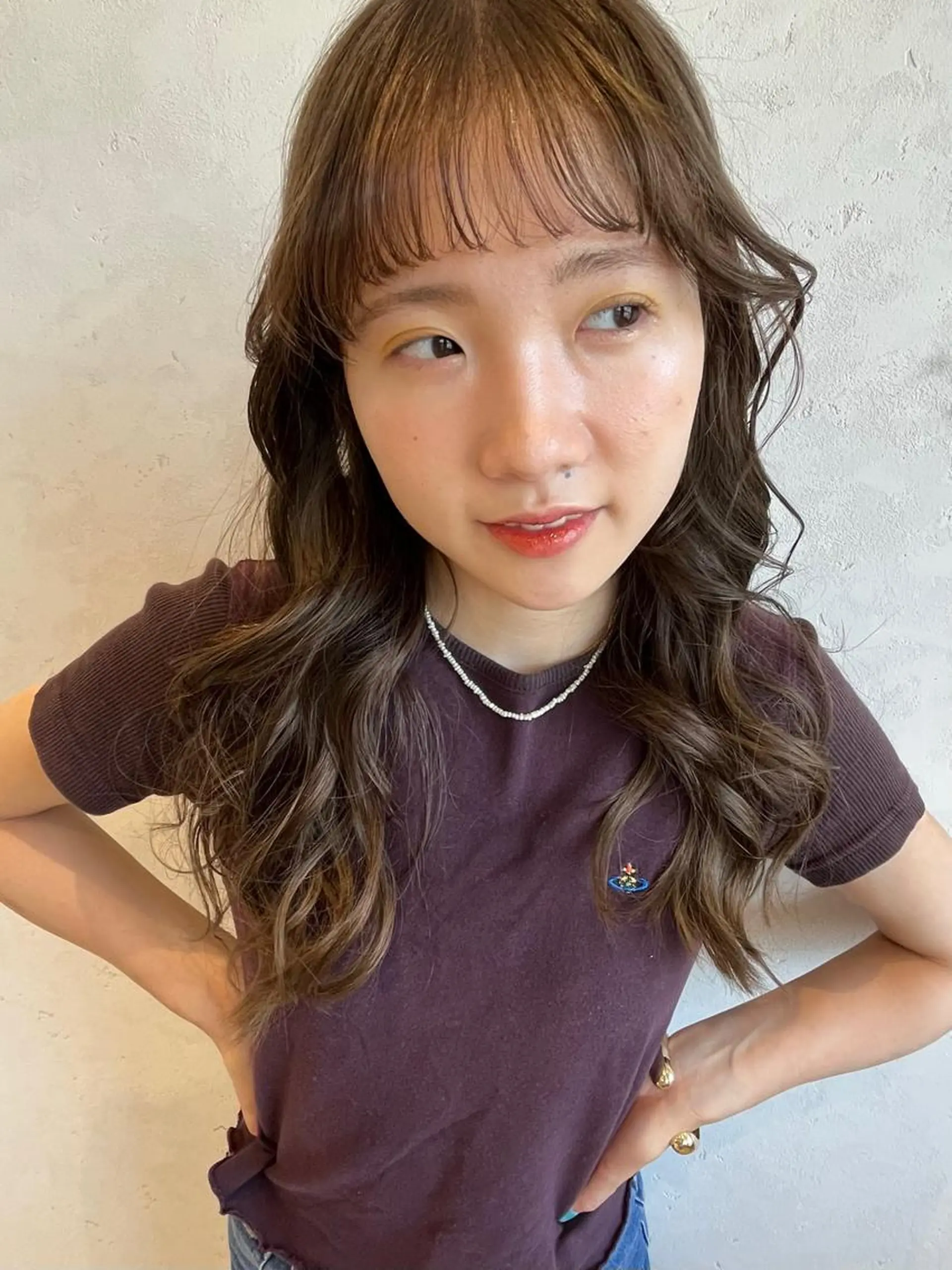 ロング カラー グレージュ オリーブグレージュ オリーブグレー くびれヘア 顔まわりレイヤー カット ヘアカラー トリートメント nono/パーマ /顔まわりカット🐈のヘアスタイル