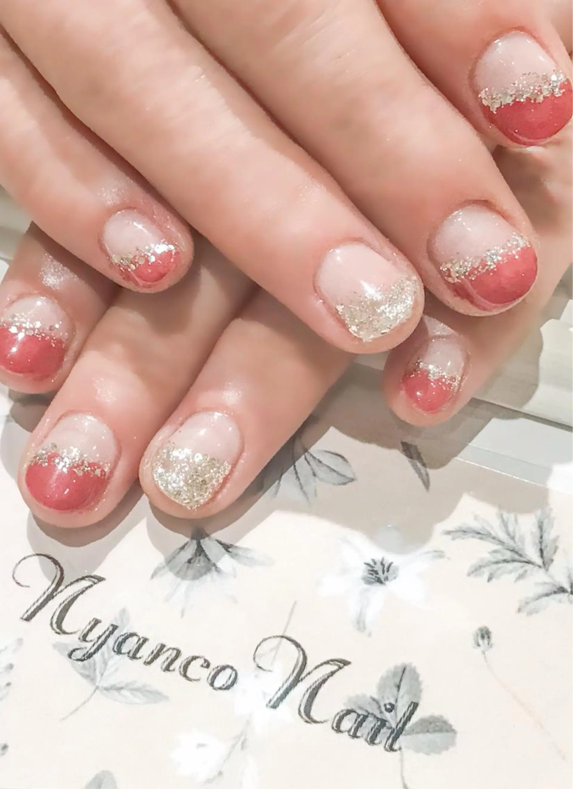 ネイル ボルドー フレンチネイル ゴージャス ラメ(グリッター) 冬ネイル Nyanco Nailのネイルデザイン