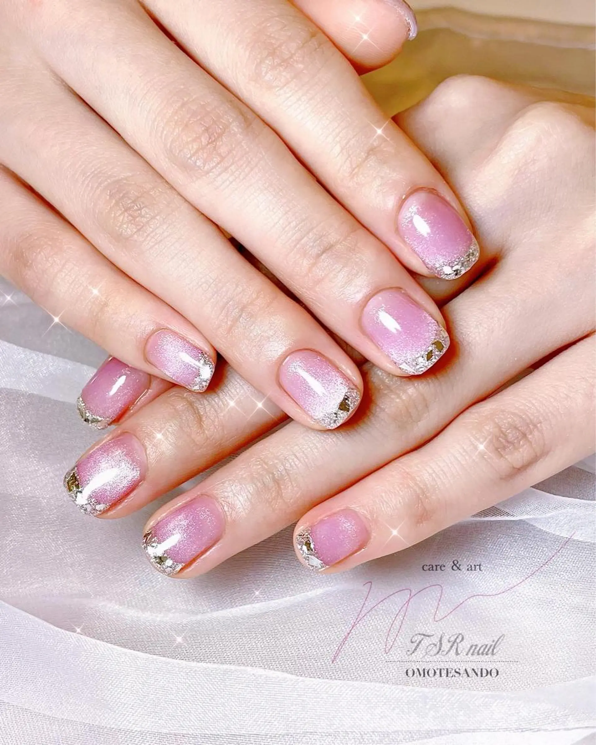 ネイル フレンチネイル ガラスフレンチ グラデーション マグネットネイル マグネットフレンチ ハンドネイル ハンドケア 爪咲 りり花のネイルデザイン