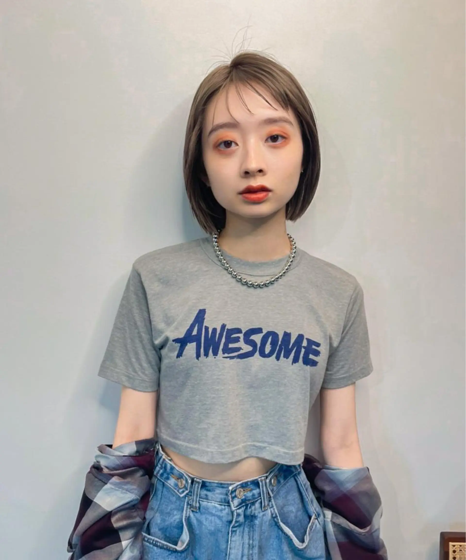 ショート カラー グレージュ ハイトーンカラー ハイトーングレージュ パーマ＊ 顔まわり似合わせのヘアスタイル