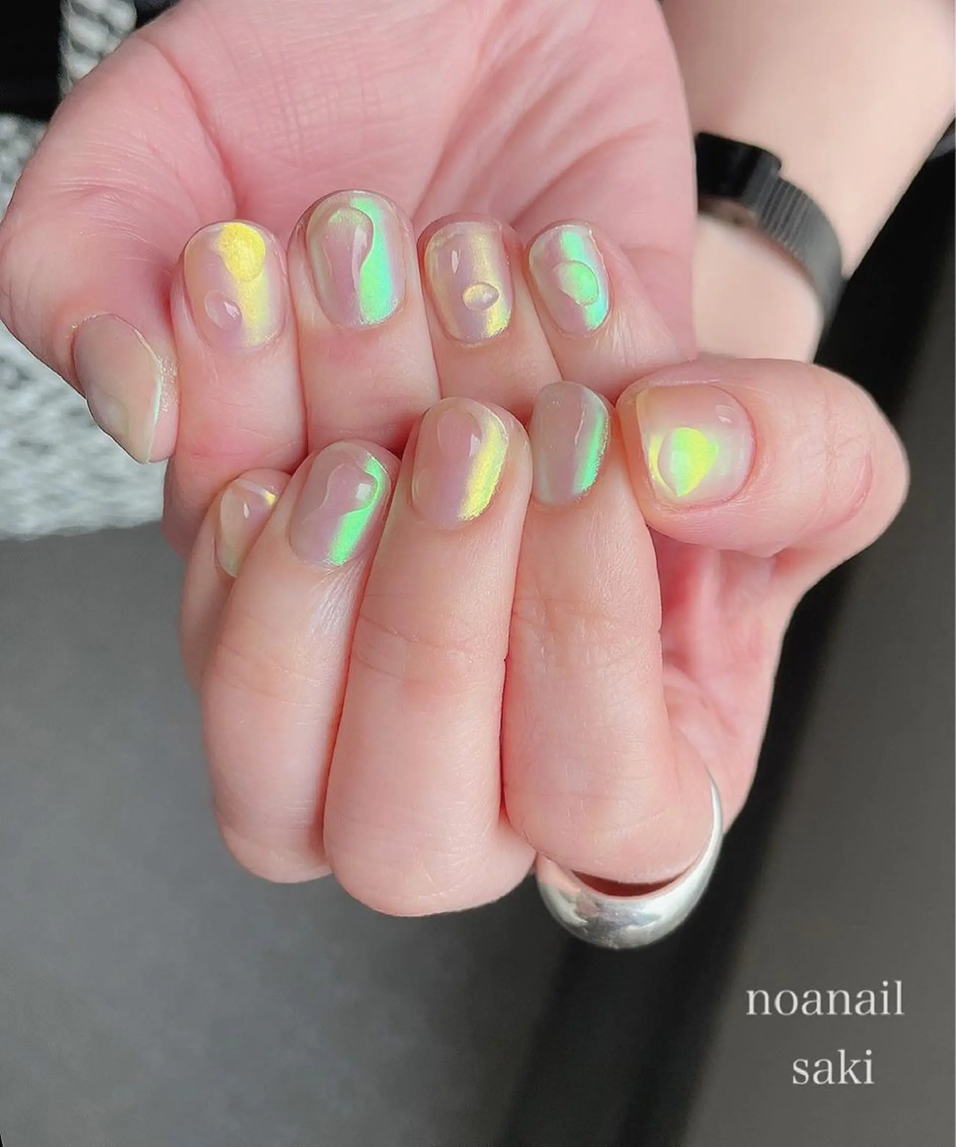 ネイル アートネイル オーロラネイル ジェルネイル 氷ネイル・うるうるネイル ミラーネイル nailsalon noa所属・nailist sakiのネイルデザイン