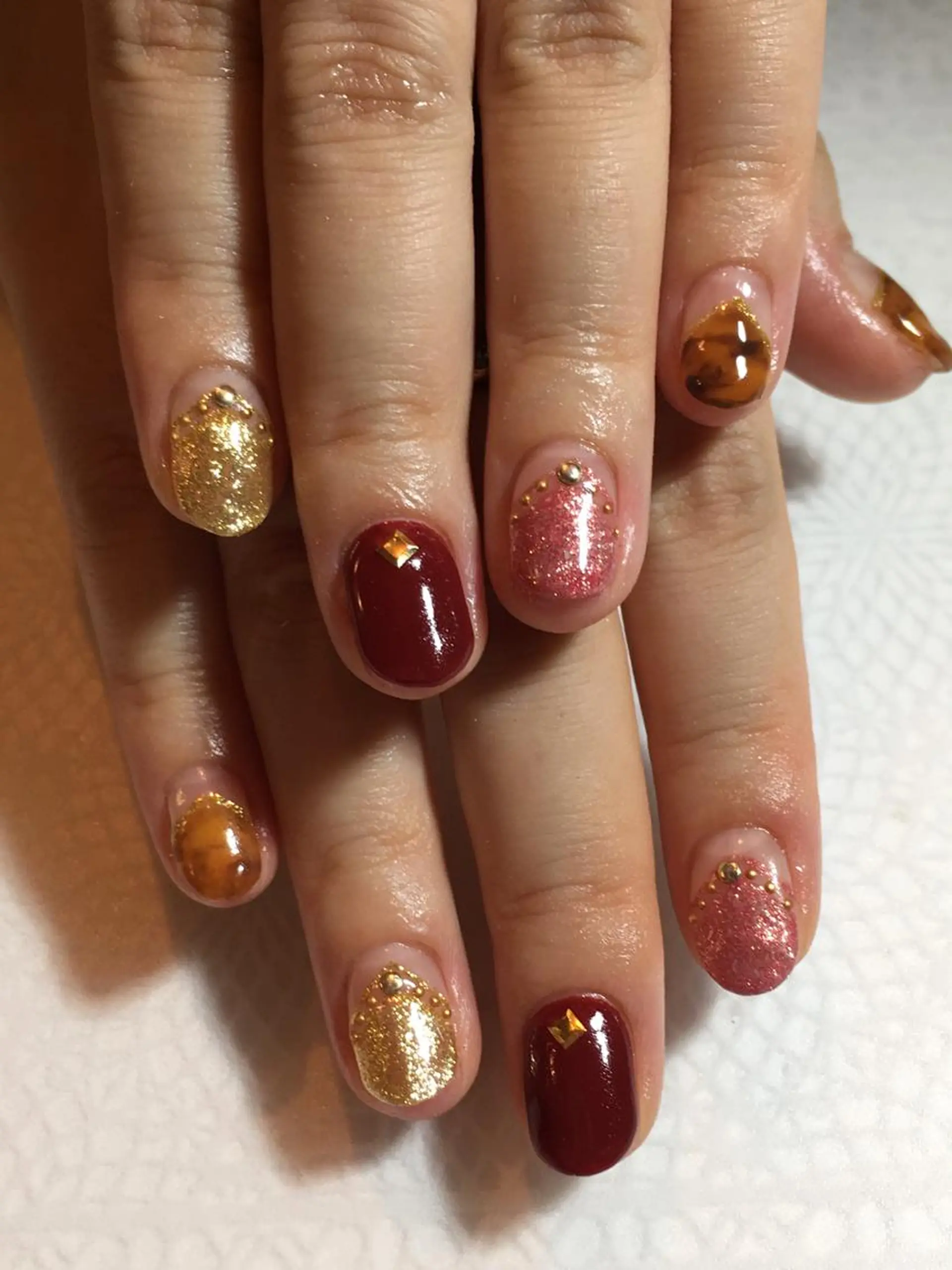 ネイル べっ甲ネイル ボルドー 古川 里美のネイルデザイン